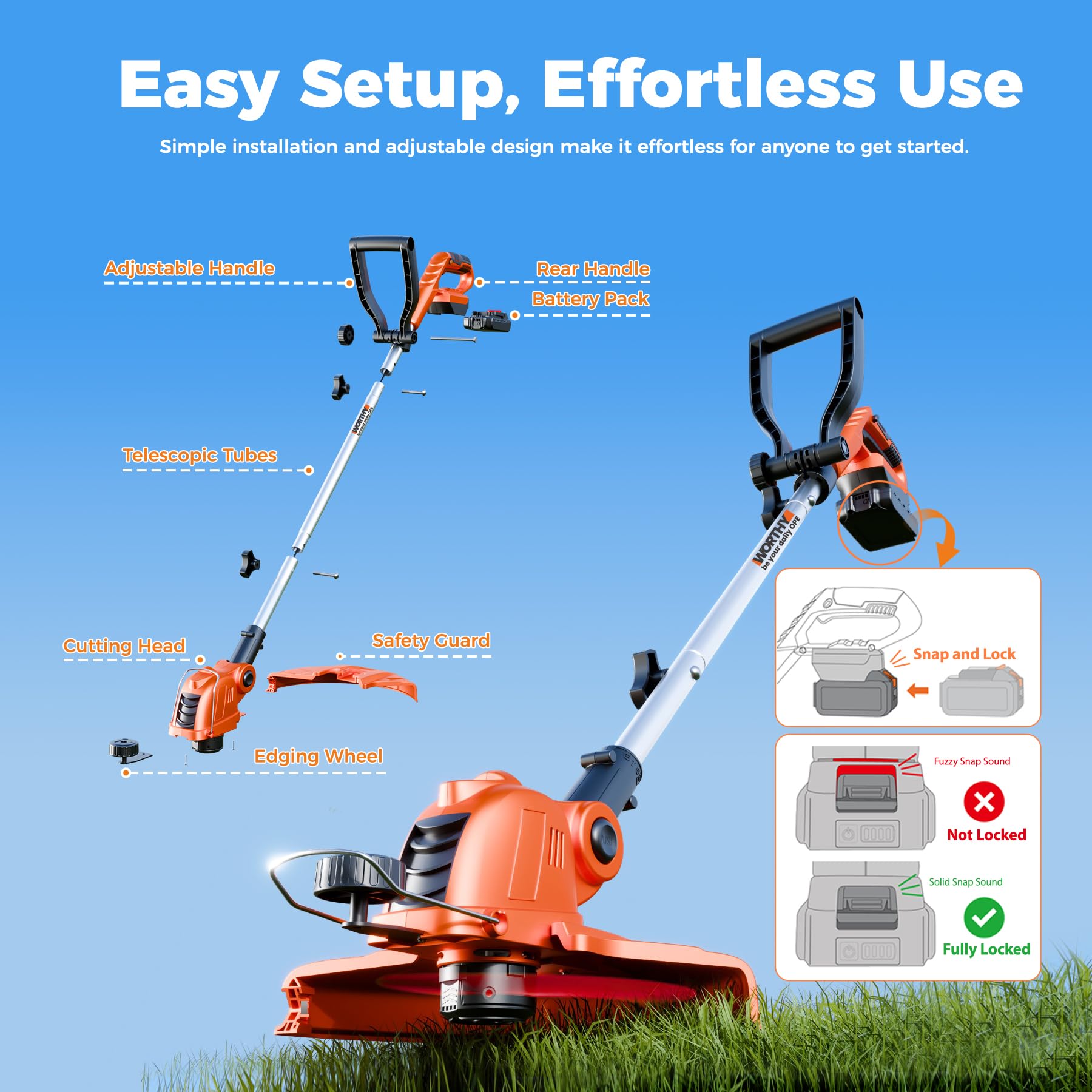 Cordless Weed Wacker String Trimmer: 21V Electric Weed Eater and Edger Battery Powered Grass Cutter Lawn Tool with 12 Inch Cutting Width Two Pack 2000mAh Batteries and Charger for Small Yard — view 2