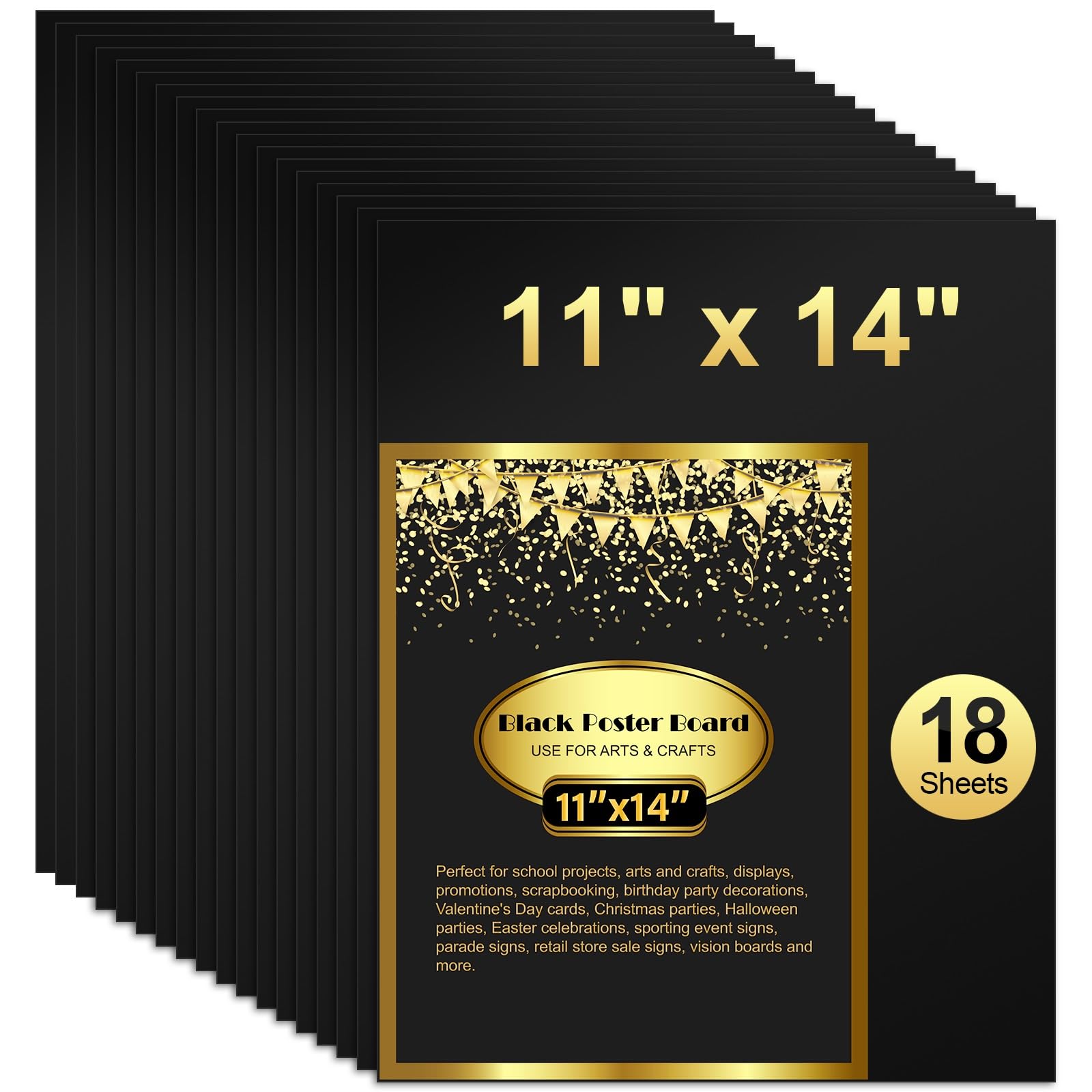 18 Pcs Black Poster Board Paper 11x14, ROOKEA Vision Boards Posterboard Bulk for School Projects Classroom Arts Craft Presentations Drawing Scrapbooking Blank Graphic Display