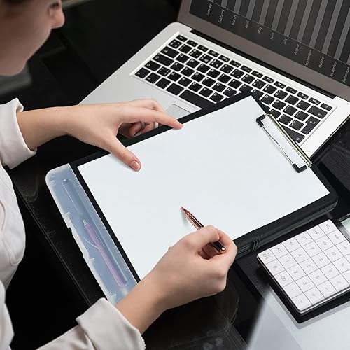 Miniatura 7 de POUYRBA Portapapeles con almacenamiento, 3 portapapeles de plástico negro con almacenamiento y soporte para bolígrafo, tableros de clip de alta