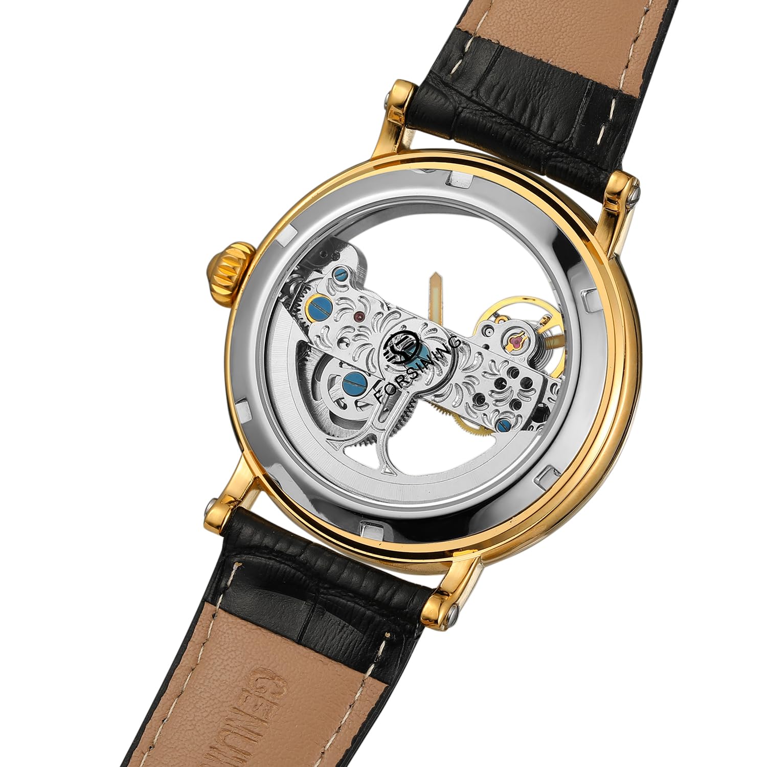 FORSINING Reloj de esqueleto de diseño único con movimiento automático y esfera analógica, estilo popular, con correa de cuero