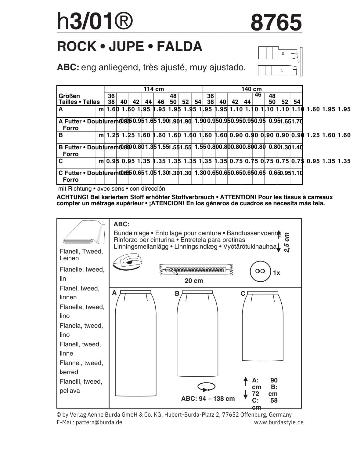 burda style Schnittmuster Damen Bleistiftrock #8765 Gr. 36-54 | 3 Längen, Plus Size, Papierschnittbogen, Nählevel "leicht"