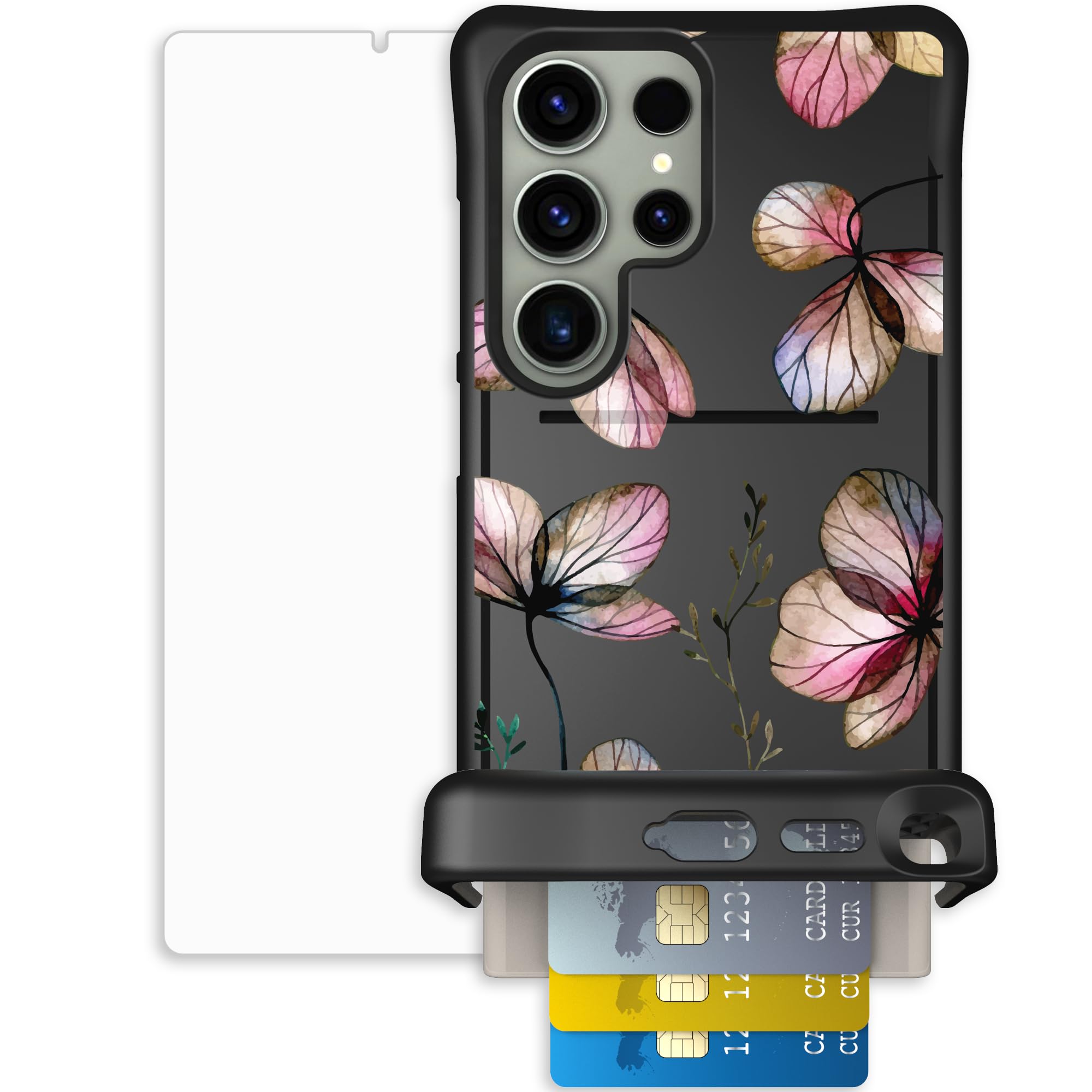 Scooch for Samsung Galaxy S24 Ultra Case with Card Holder, Wingmate Wallet Case with Hidden Card Slot and RFID Protection, Bundled with Tempered Glass