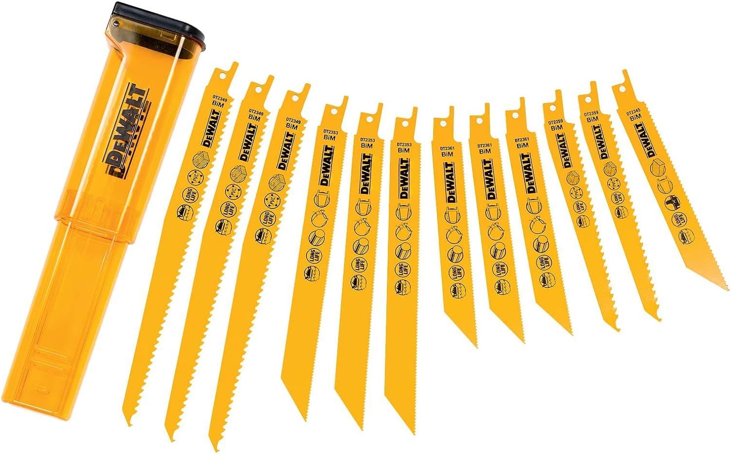 DEWALT DCS369NT-XJ Scie Sabre Compacte - XR 18V - Brushless - Sans Batterie Ni Chargeur - En Coffret TSTAK & DT2445-QZ Lame pour Scies Sabre, Argent, Set de 12 Pièces