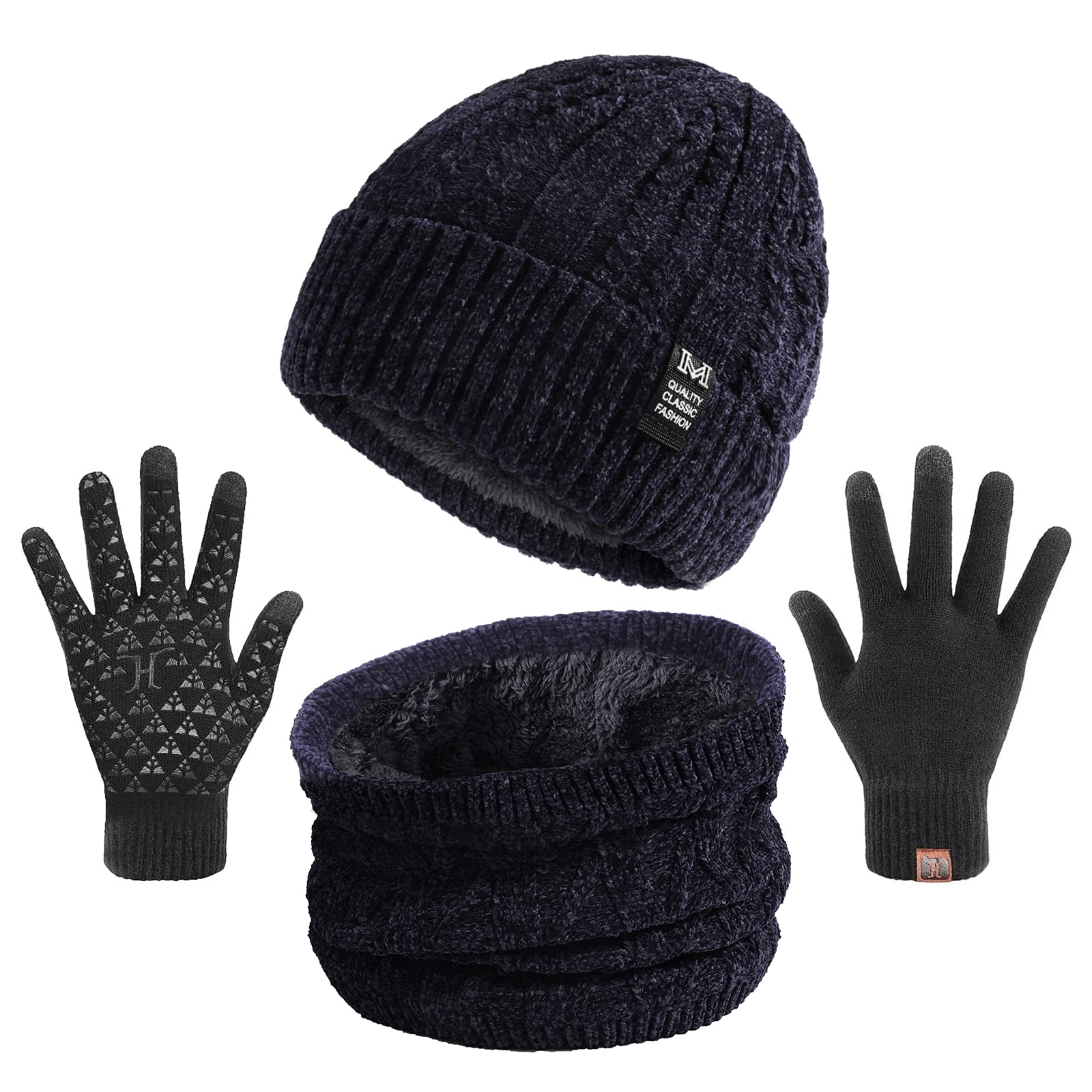 Set de bufanda gorro y guantes táctiles de invierno con forro polar 8