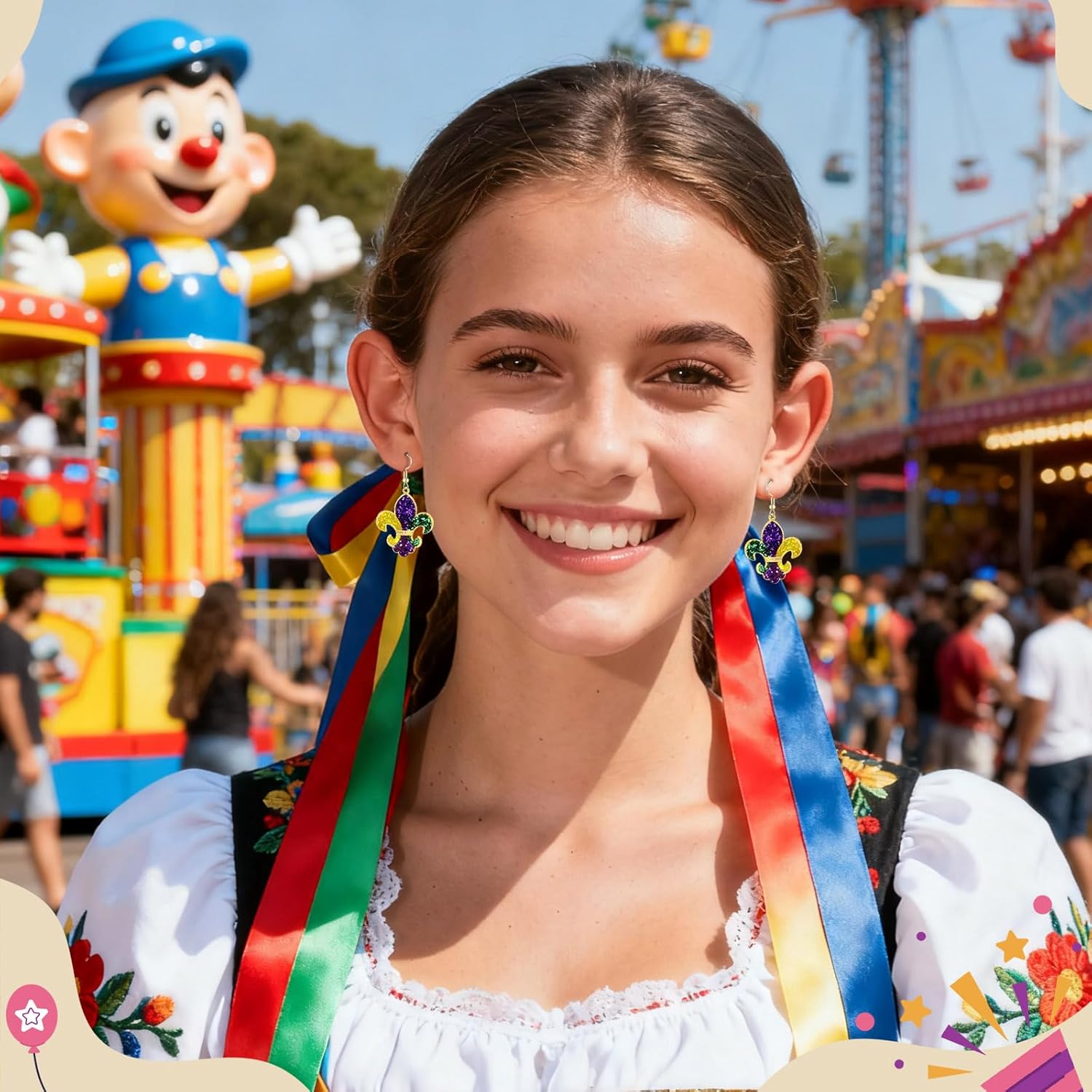 Mardi Gras Earrings for Women Fleur De Lis Dangle Earrings Mardi Gras Outfit Jewelry Fat Tuesday Parades Costume Accessories - Image 5