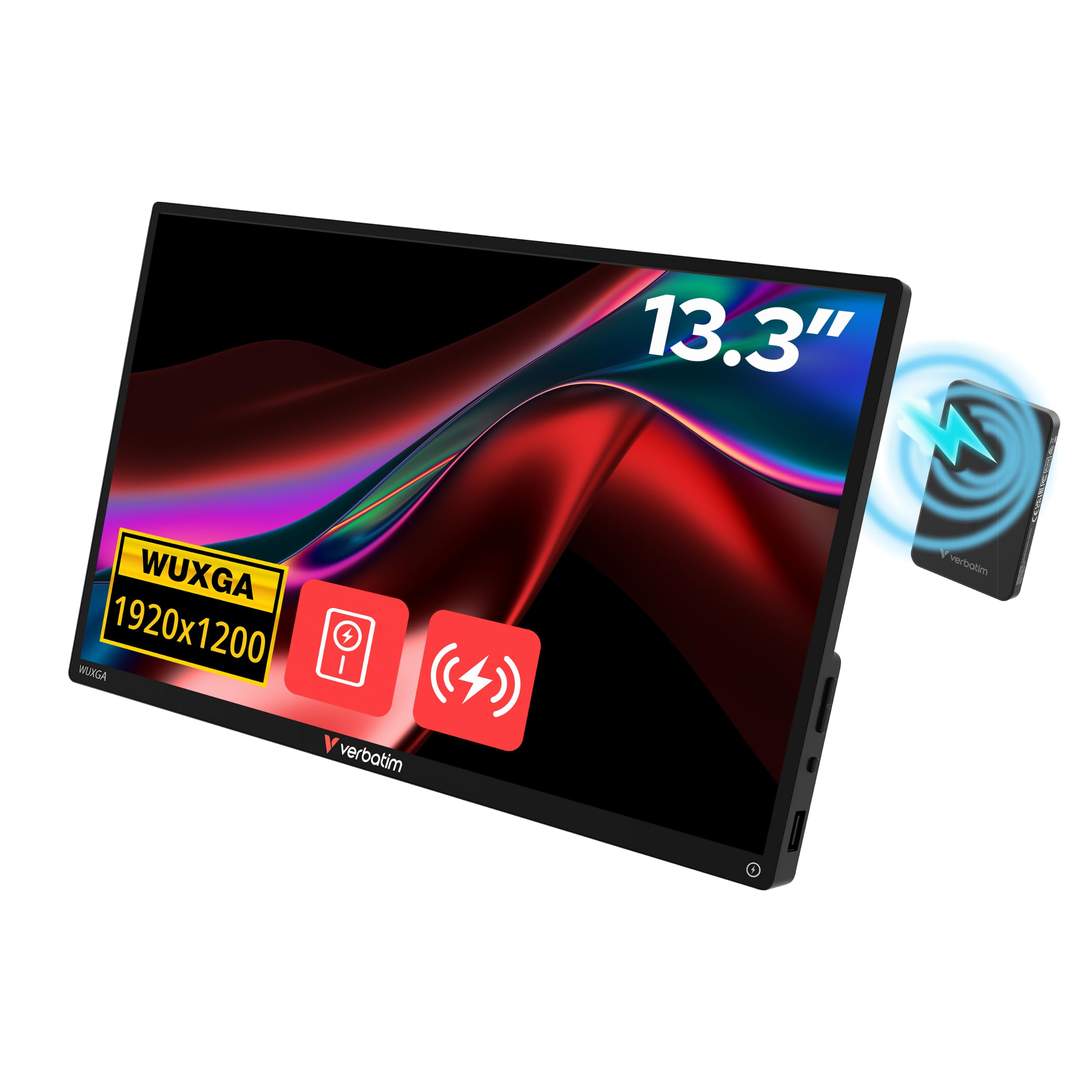 Verbatim Portable Touchscreen Monitor 13,3" aus Aluminium mit Powerbank 5000mAh, mobiler Full HD Bildschirm für Laptop, Tablet, PS5, Nintendo Switch mit USB-C sowie HDMI-Anschluss