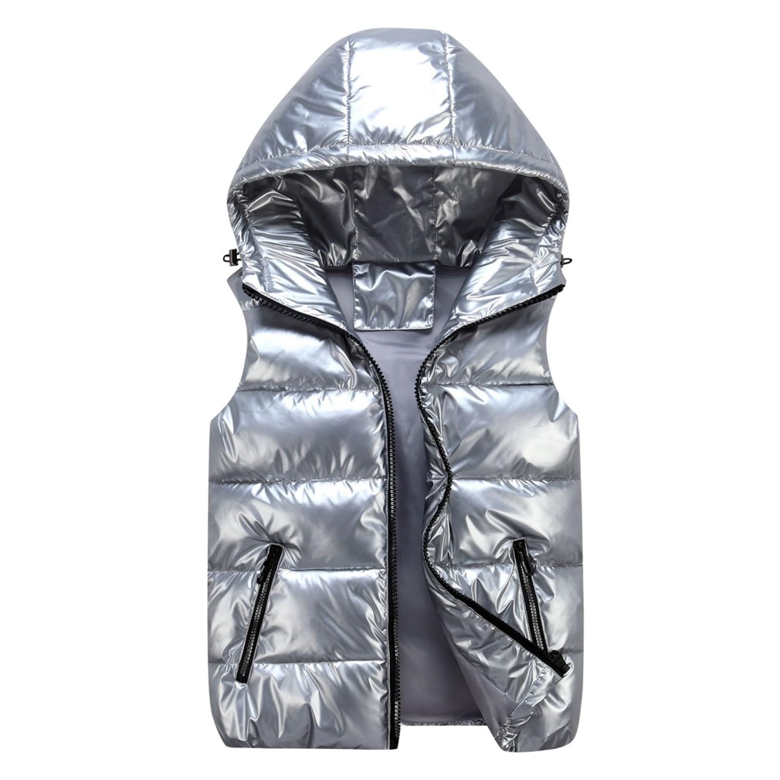 Chaqueta de plumón sin mangas plateada con diseño acolchado 2