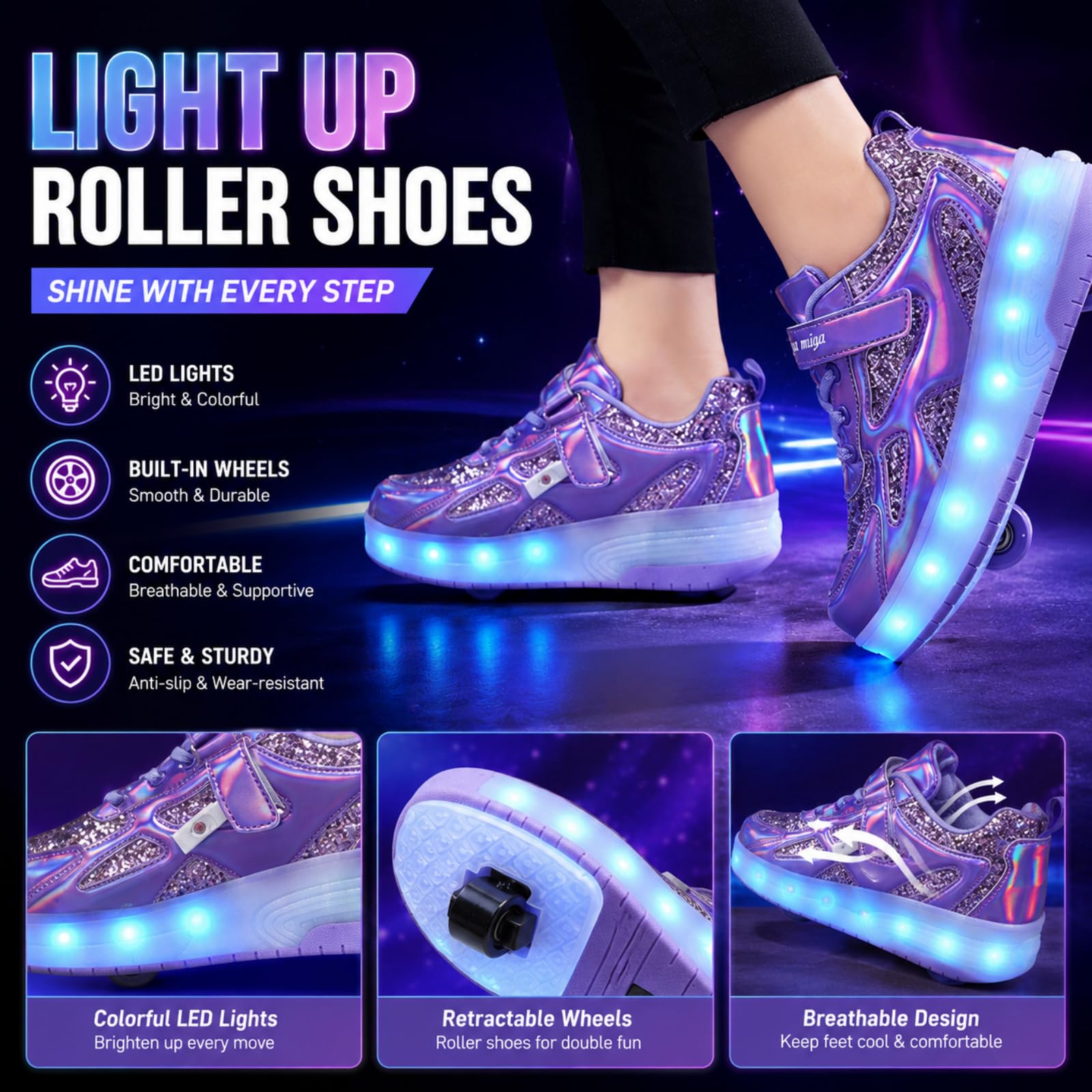 JJDFW - Tenis unisex para niños con ruedas LED con gancho y bucle