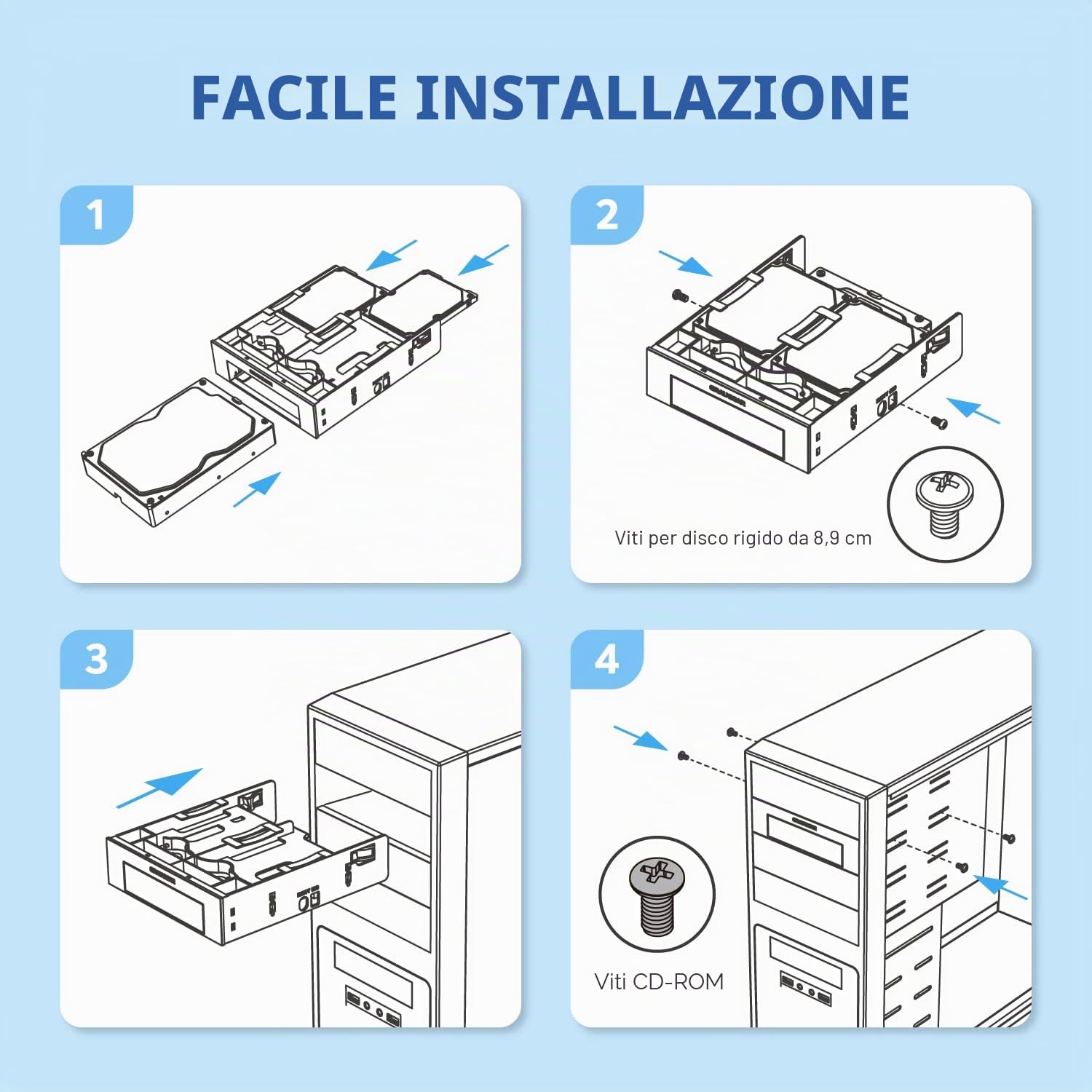 GRAUGEAR | Telaio di montaggio per 2 dischi HDD/SSD da 2,5 pollici e 1 unità HDD da 3,5 pollici su alloggiamento da 5,25 pollici | Pannello anteriore da 5,25" | G-CV-235T525
