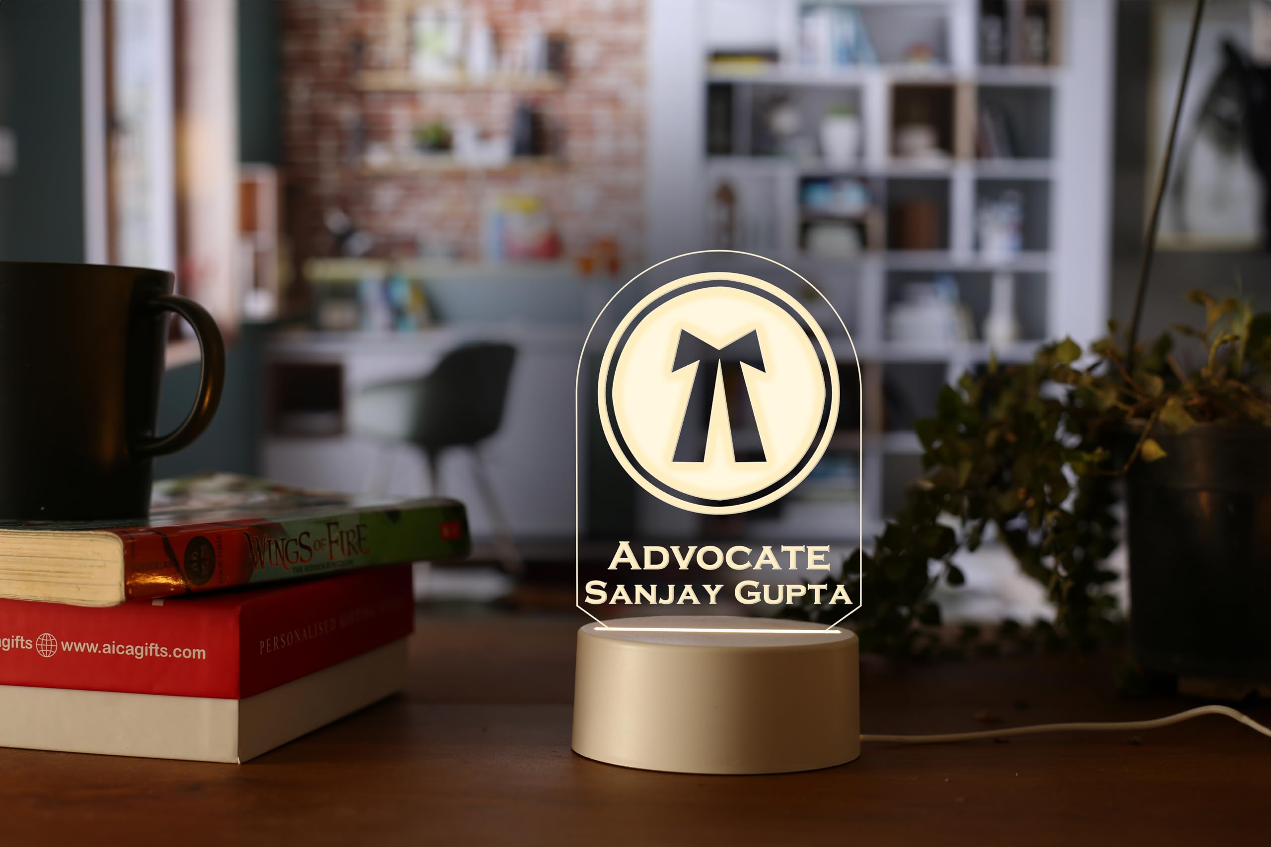 AICA Personalized Name Advocate LED Table Lamp (White Base) | Customized Birthday Thank You Graduation Appraisal Gifts for Lawyer Male Female Men Women Friend Girl Boy-image-1