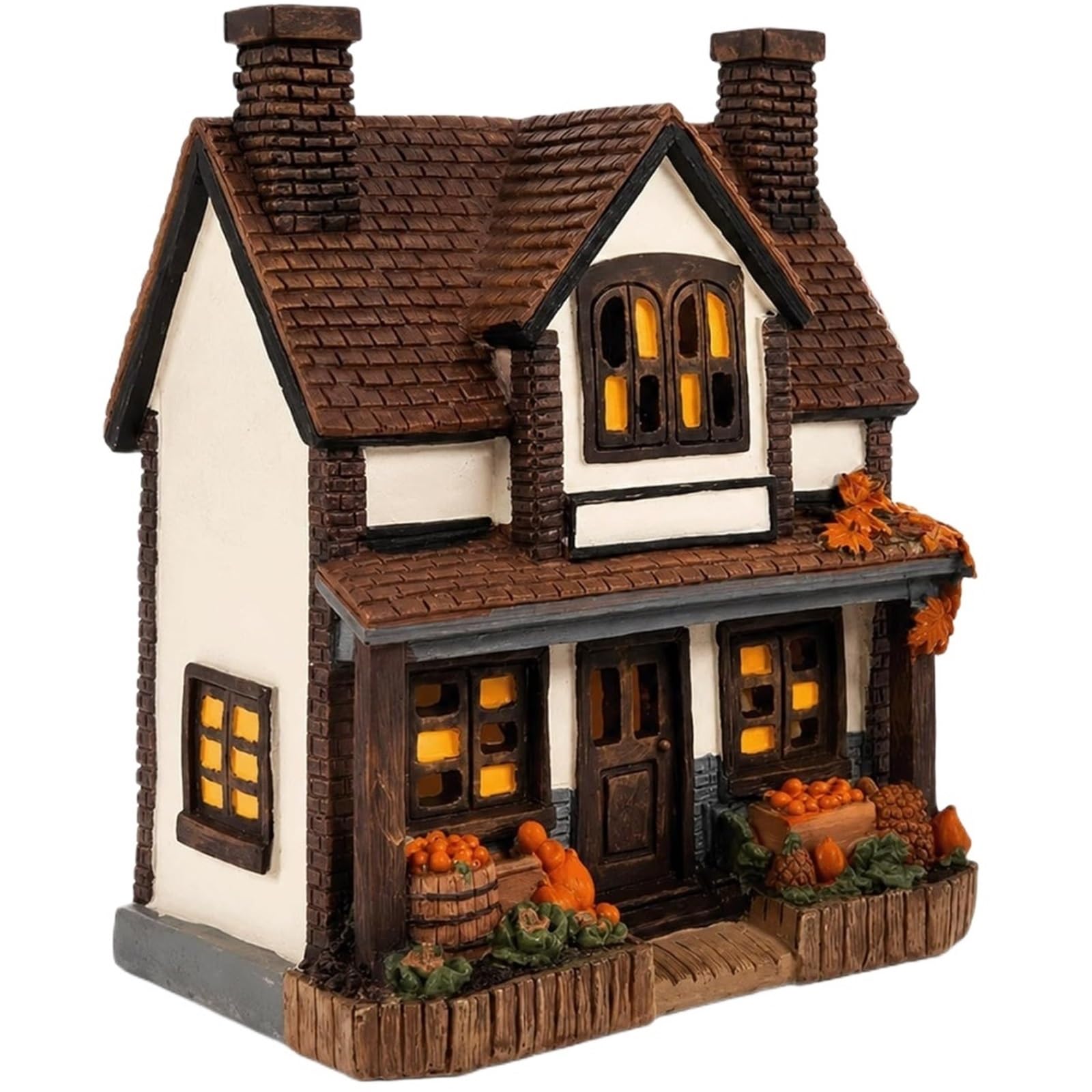 ANQKYO Vintage Light-Up Pumpkins Cottage Vintage Light-Up Pumpkins Cottage, LED Fall Harvest Tabletop Decor(Brown)