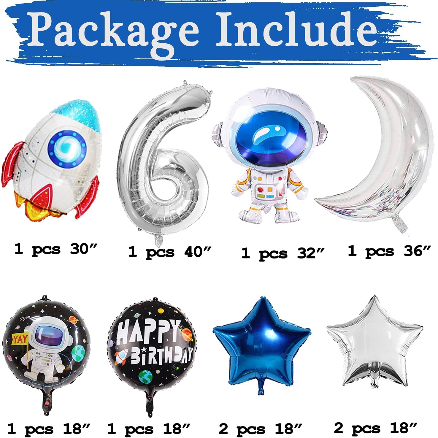 10 PCS Space Theme 0-9 Birthday Balloons Decoration, Big Foil Mylar Number 6 Astronaut Spaceman Rocket Moon Star Balloons for Boy Space Galaxy Theme Birthday Party Supplies