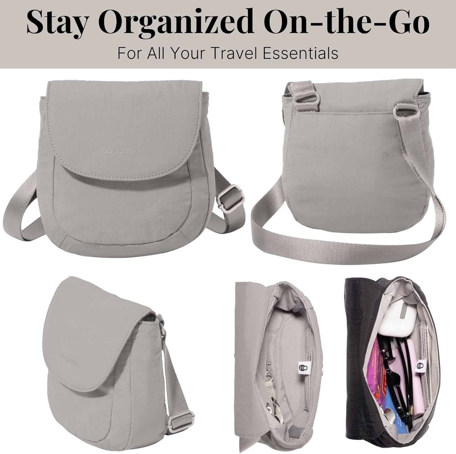 Baggallini Swift Flap Mini Crossbody - 6.3"x7" Lightweight Small Travel Purse with Crossbody Strap and RFID - Image 5