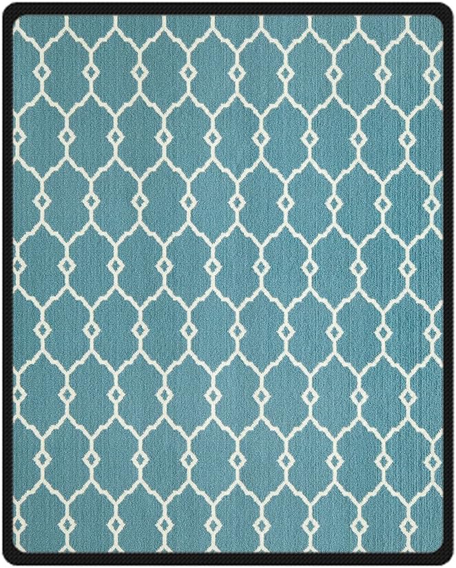 DOUBEE Custom Personalized White Trellis Navy Blue 100% Fleece Picnic Festival Blanket 40" x 50"