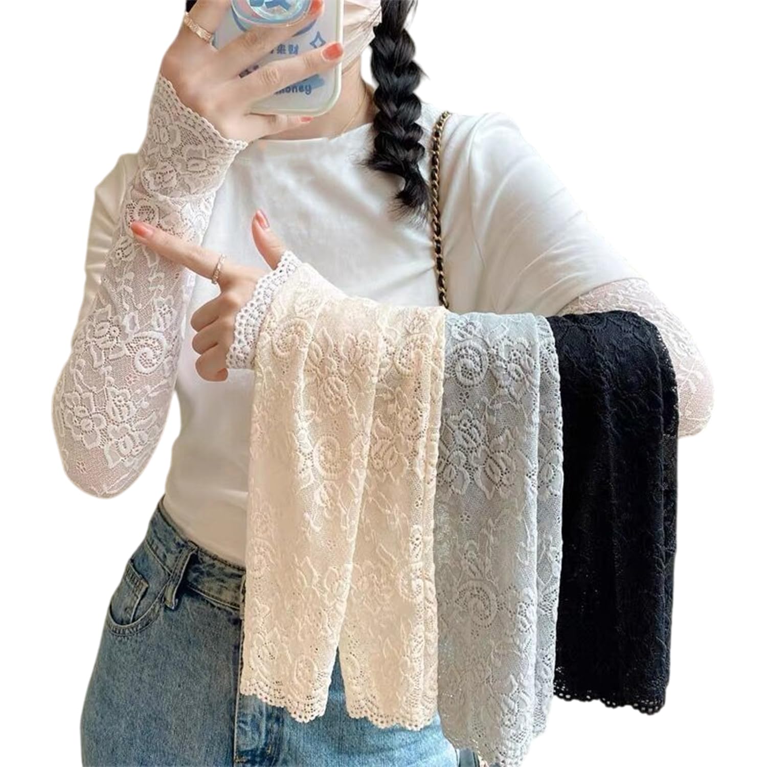 MOMISY Arm Sleeves for Women Floral Lace Cooling Hand Cover Arm Sleeves for UV Sun Protection for Daily Use, Biking, Cycling - Elastic & Breathable, 4 Pairs-picture-10
