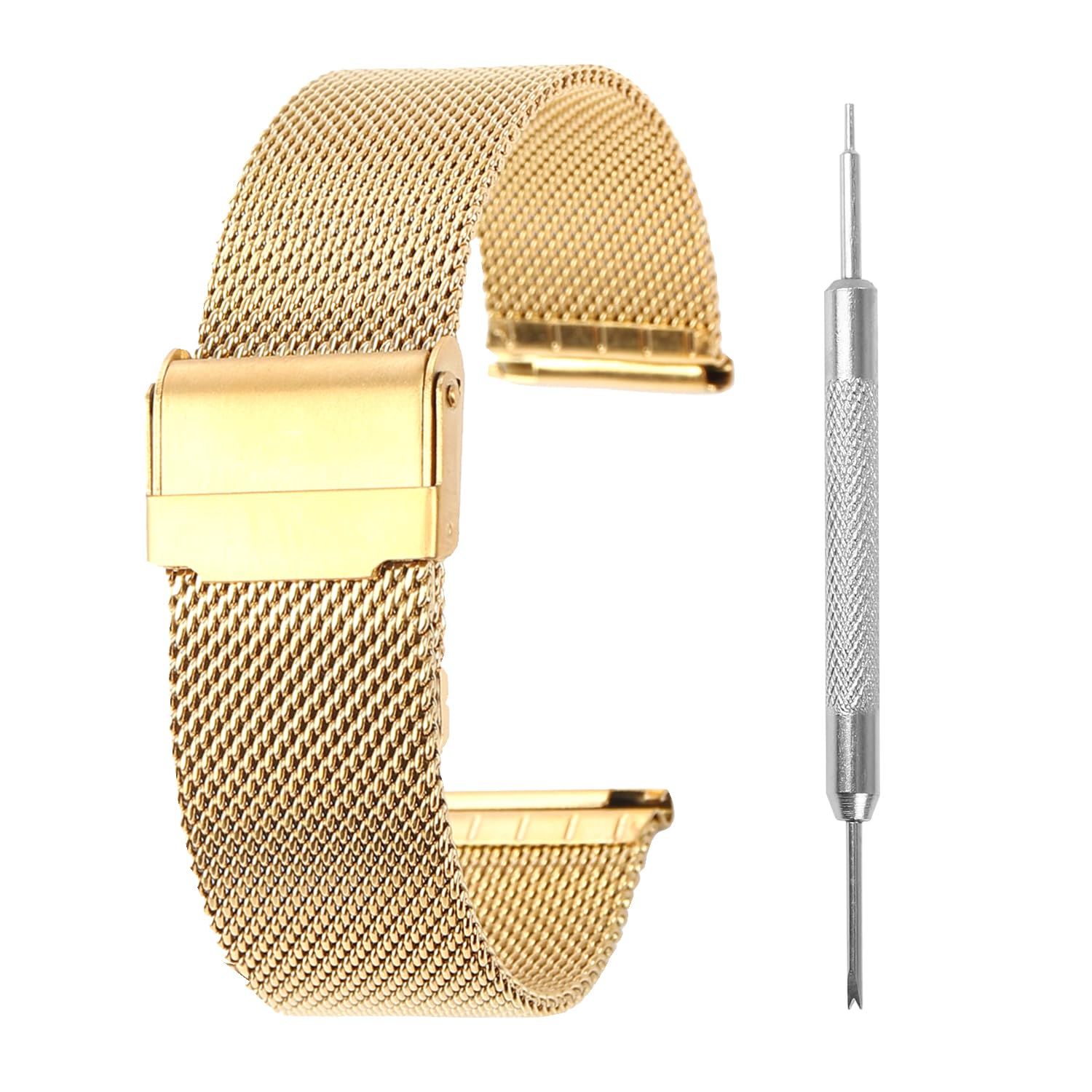 Winfox Stainless Steel Mesh Watch Band for Men Women,Quick Release Mesh Watch Straps 20mm(Gold)
