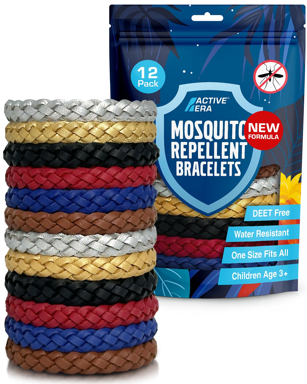 Active Era Bracelet Anti-Moustique en Cuir pour Enfant & Adulte [Lot de 12] – Répulsif Naturel - 100% Sans DEET, Imperméable – Jusqu’à 250h de Protection Extérieure Contre les Moustiques & Insectes