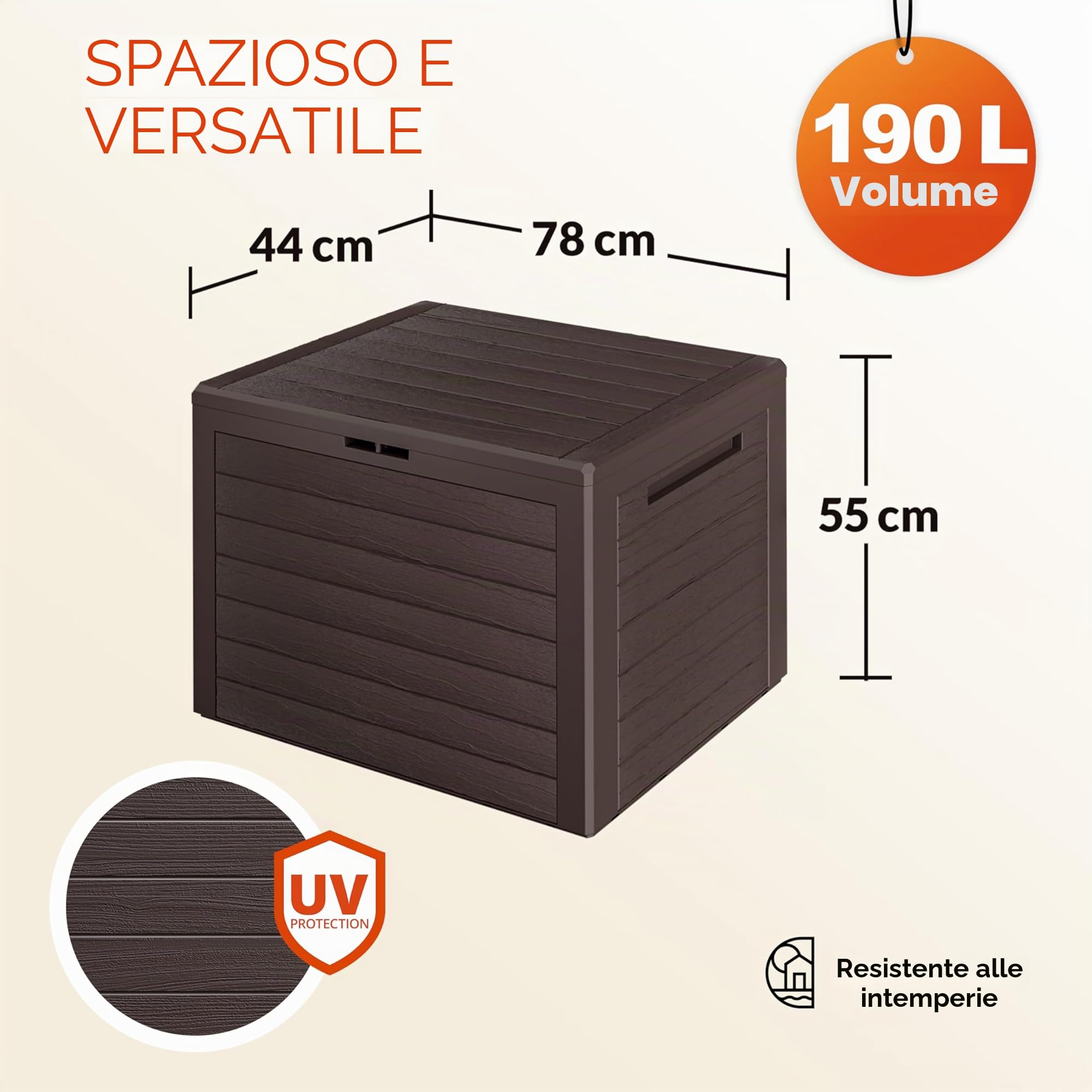 Casaria® Baule da Giardino Lille 190 L Effetto Legno Orgenizer Box Giocattoli 78x44x55cm Multibox Impermeabile Esterni