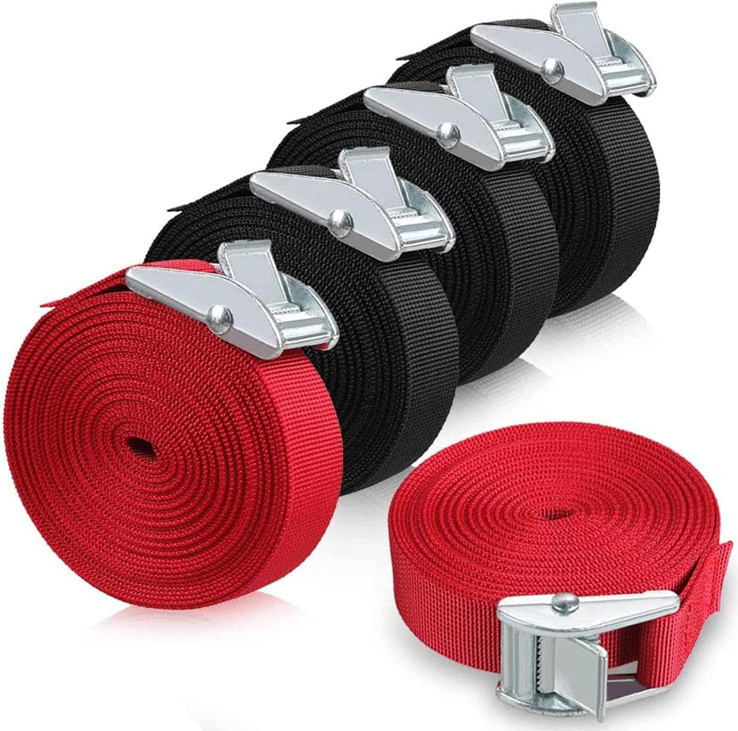 16 Ft Tie Down Straps, 5 Pack Adjustable Lashing Straps, Ratchet Straps, Heavy Duty Ratchet Tie Down Straps, Cargo Straps with Cam Buckle, Suitable for Carrying Various Cargo or Luggage