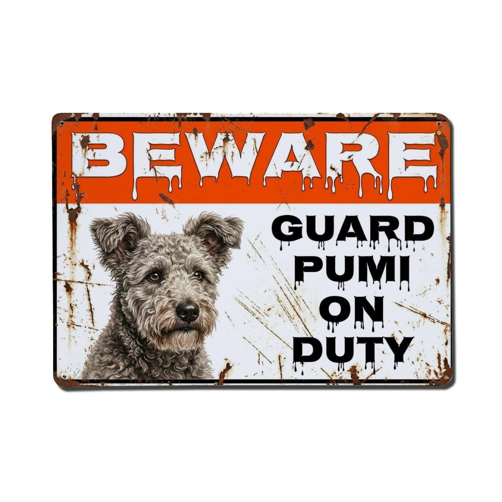 Vintage Funny Pumi Guard Beware of Dog Passage Metal Tin Sign