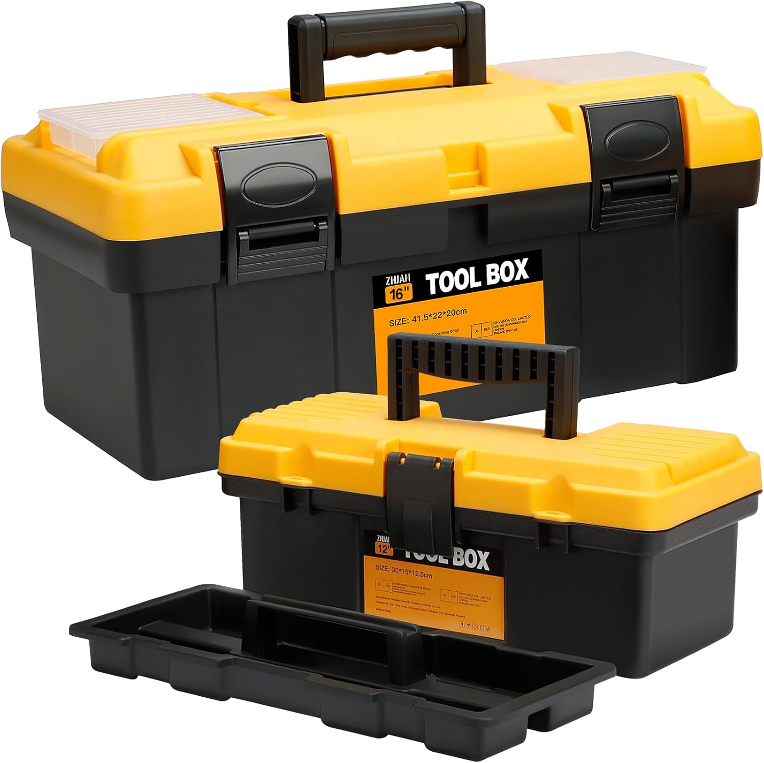 ZHJAN Plastic Tool Box (16Inch & 12Inch),MultiFunction Portable Storage Boxes,Lock Secured