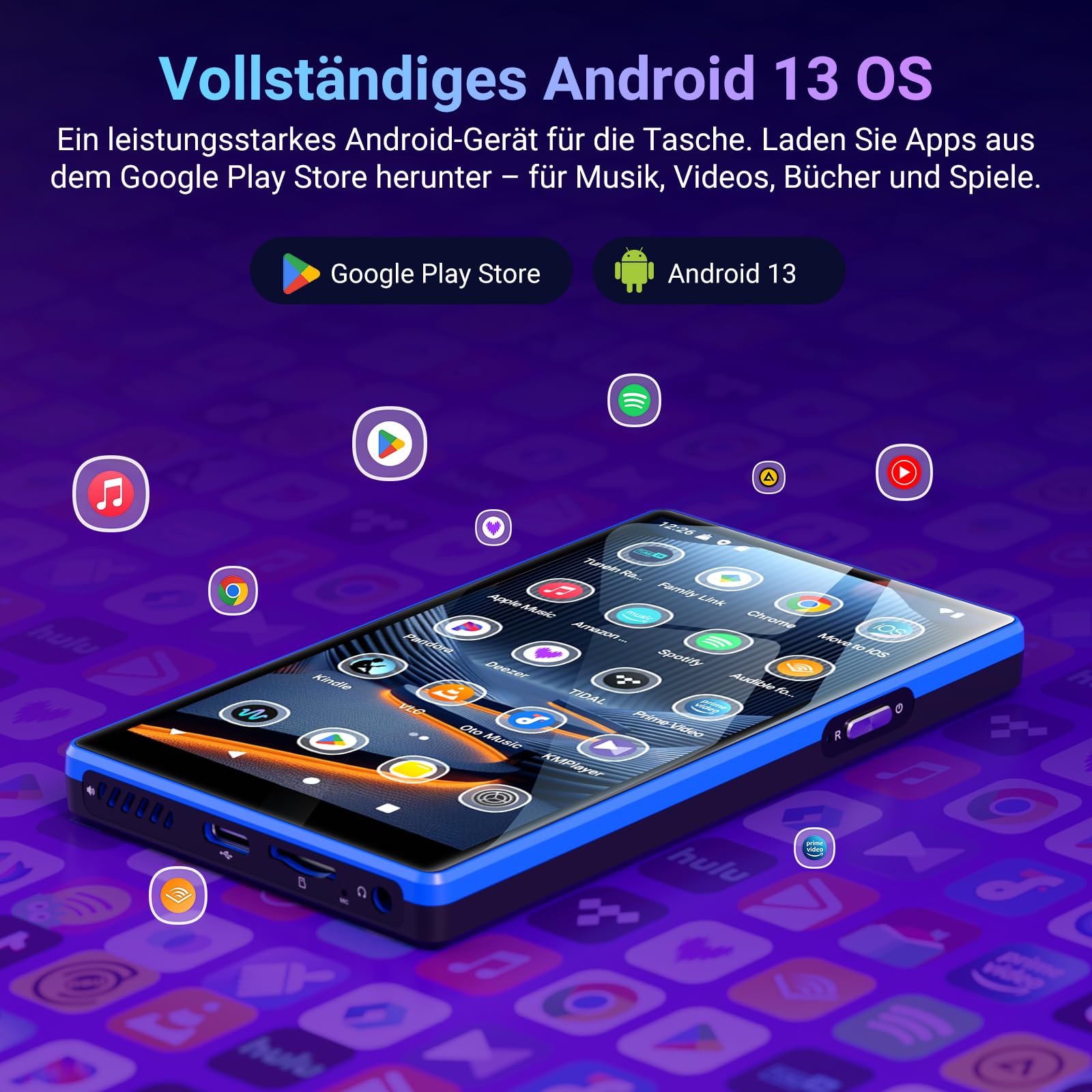 MECHEN 160GB MP3 Player Spotify, 5,0 Zoll Bluetooth Android 13 MP4 Player WLAN, Elternmodus, FM Radio, Amazon Music Deezer Audible Kompatibel (X52-B)