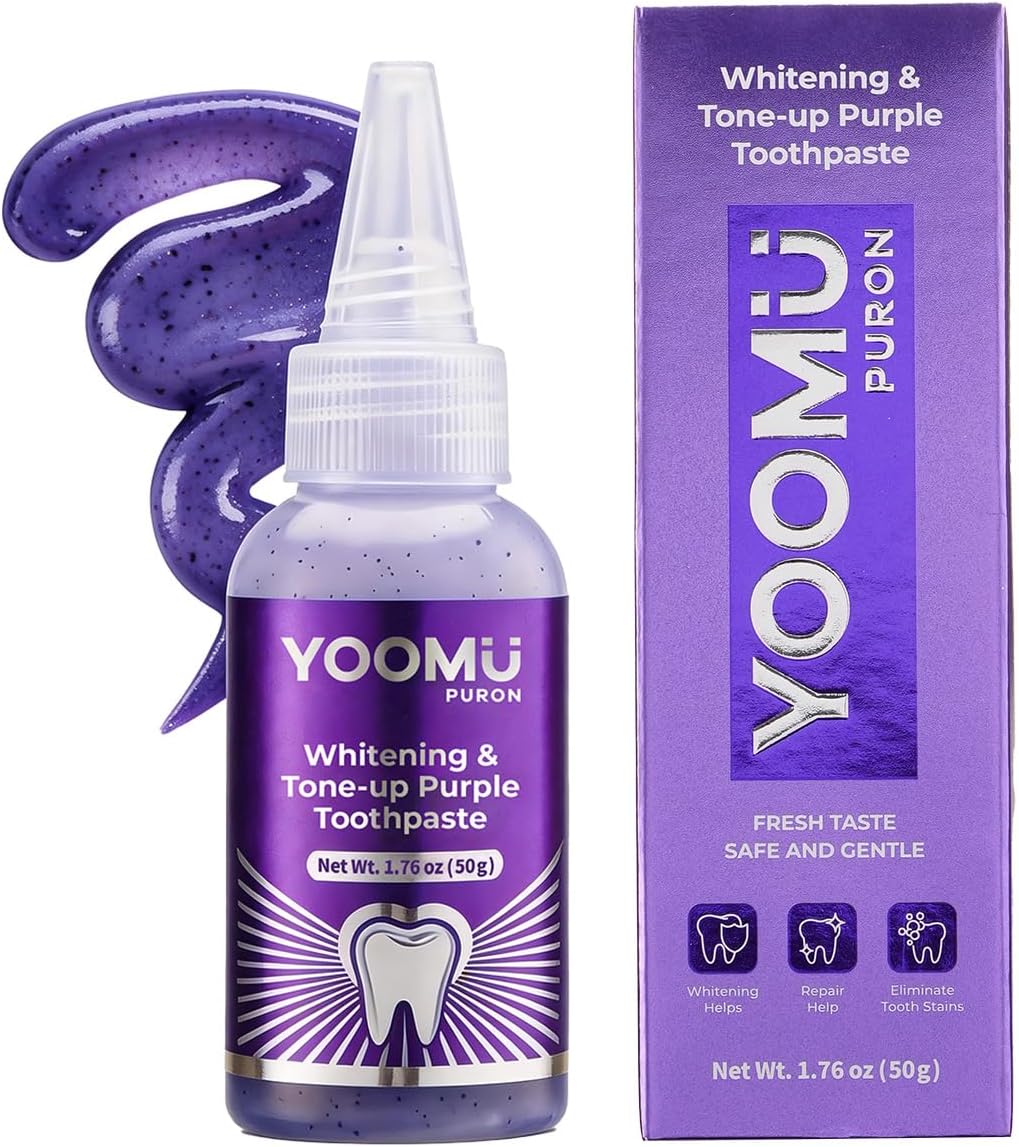 Purple Toothpaste for Teeth Whitening, YOOMU Purple Whitening Toothpaste with Hydroxyapatite for Brighter Smile, Stain Removal, Enamel Safe, Fresh Breath, Fluoride-Free, 1.76 Oz