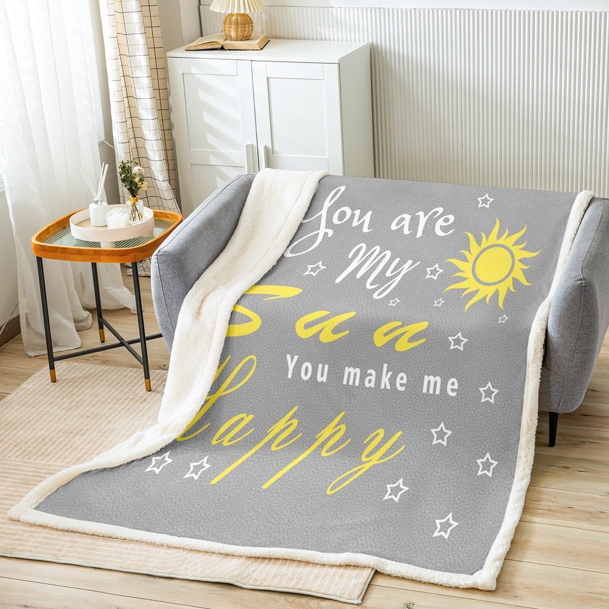 Kids Sunshine Fleece Throw Blanket You are My Sunshine Sherpa Blanket for Bed Sofa Couch Boys Children Teens Bedroom Decor Modern Abstracr Art Plush Blanket Grey Fuzzy Blanket Twin 60"x80"