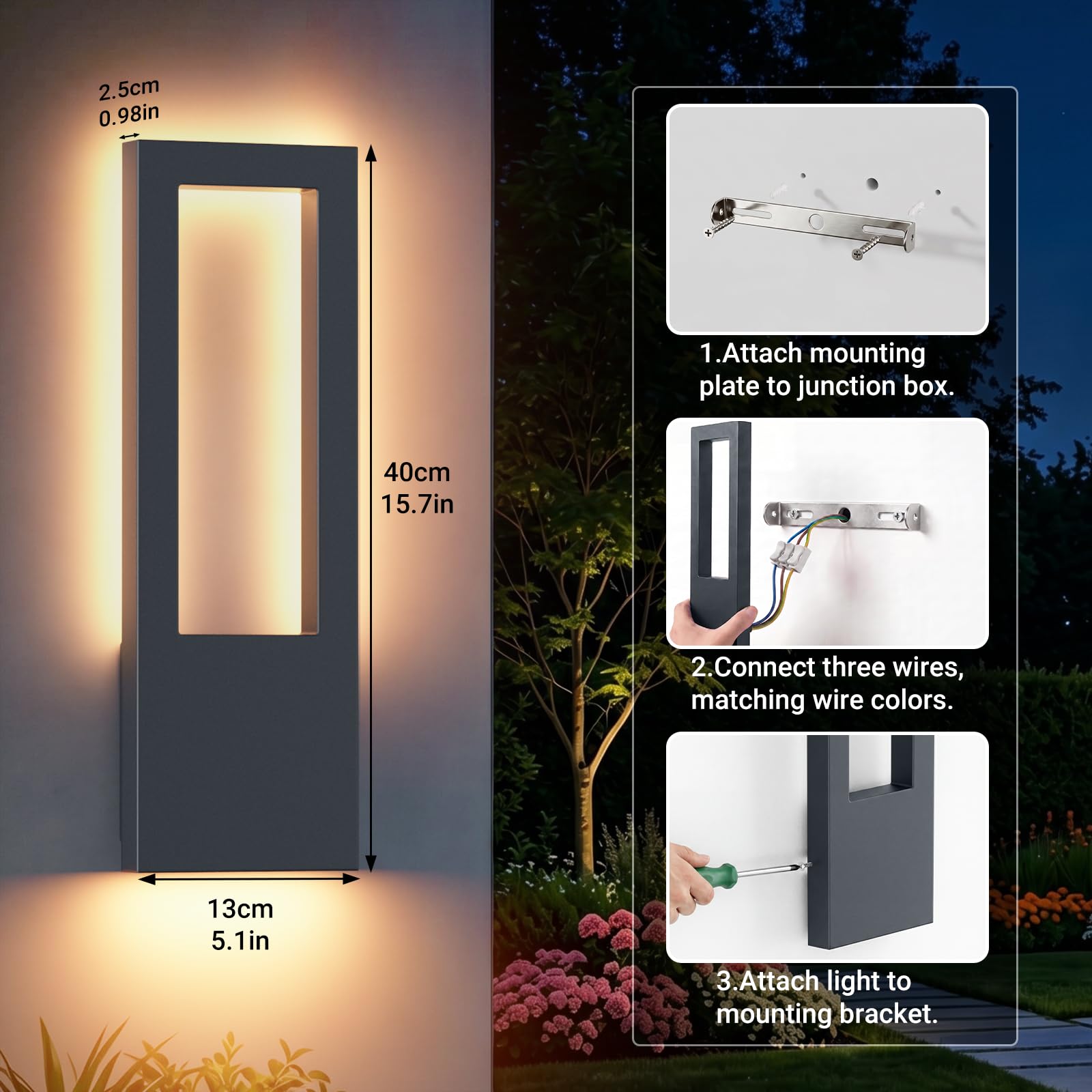 Aipsun 30W Applique da Esterno/Interno,Lampada da Parete Illuminazione 3000K Bianco Caldo Ip65 Impermeabile|Applique Rettangolari Per Terrazza Ingresso,Alluminio,Antracite