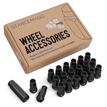 StanceMagic 20pcs Black 1/2x20 Extended Tuner Lug Nuts - Open End, Cone Seat, 50mm 2" Length, 22mm 0.87" Width, 17mm Hex - Compatible with Ford Lincoln Dodge Jeep and More