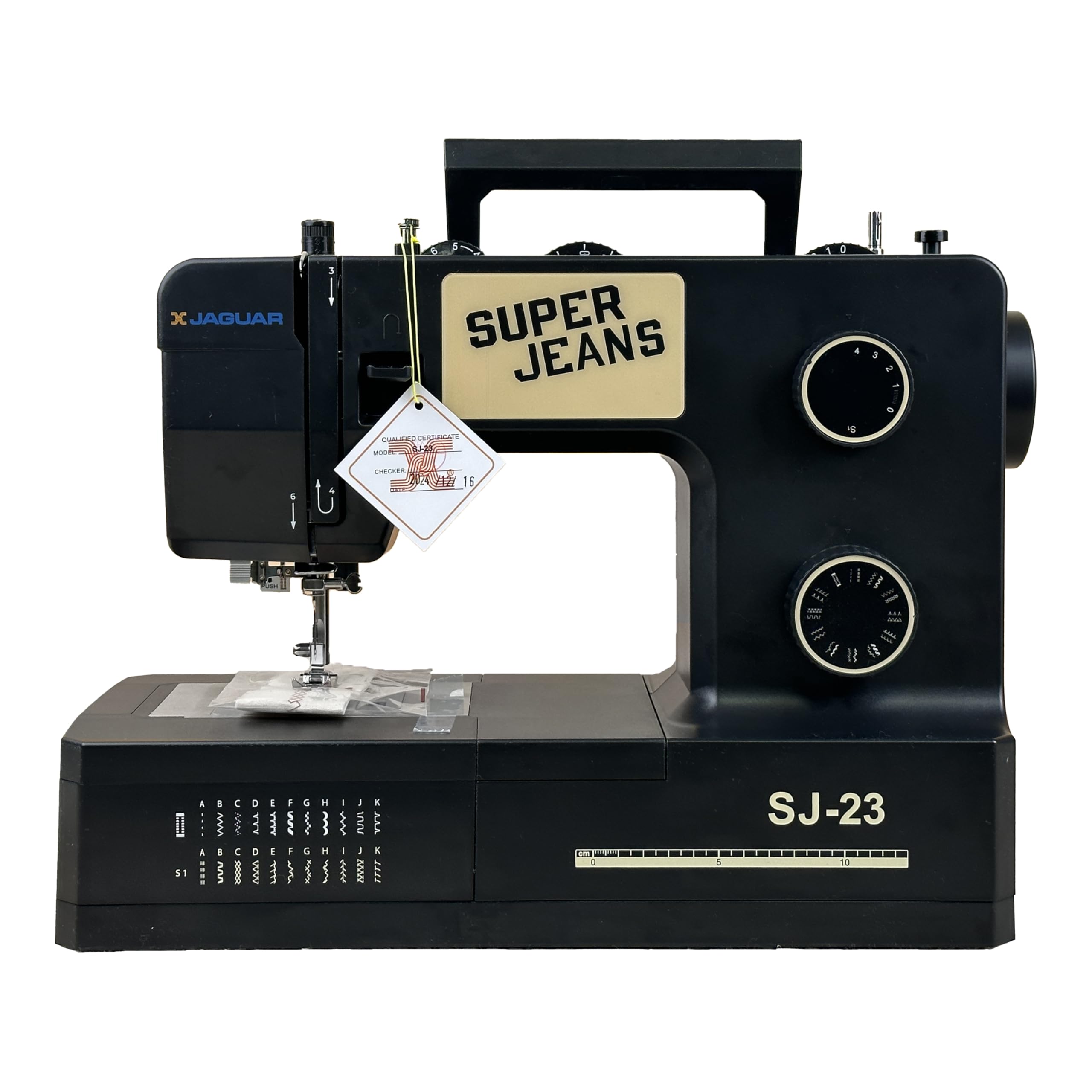 Jaguar SJ-23 Super Jeans Series | Machine à coudre électrique robuste | 23 points intégrés | Enfilage automatique | Longueur et vitesse de point réglables | Éclairage LED | Parfaite pour débutants et