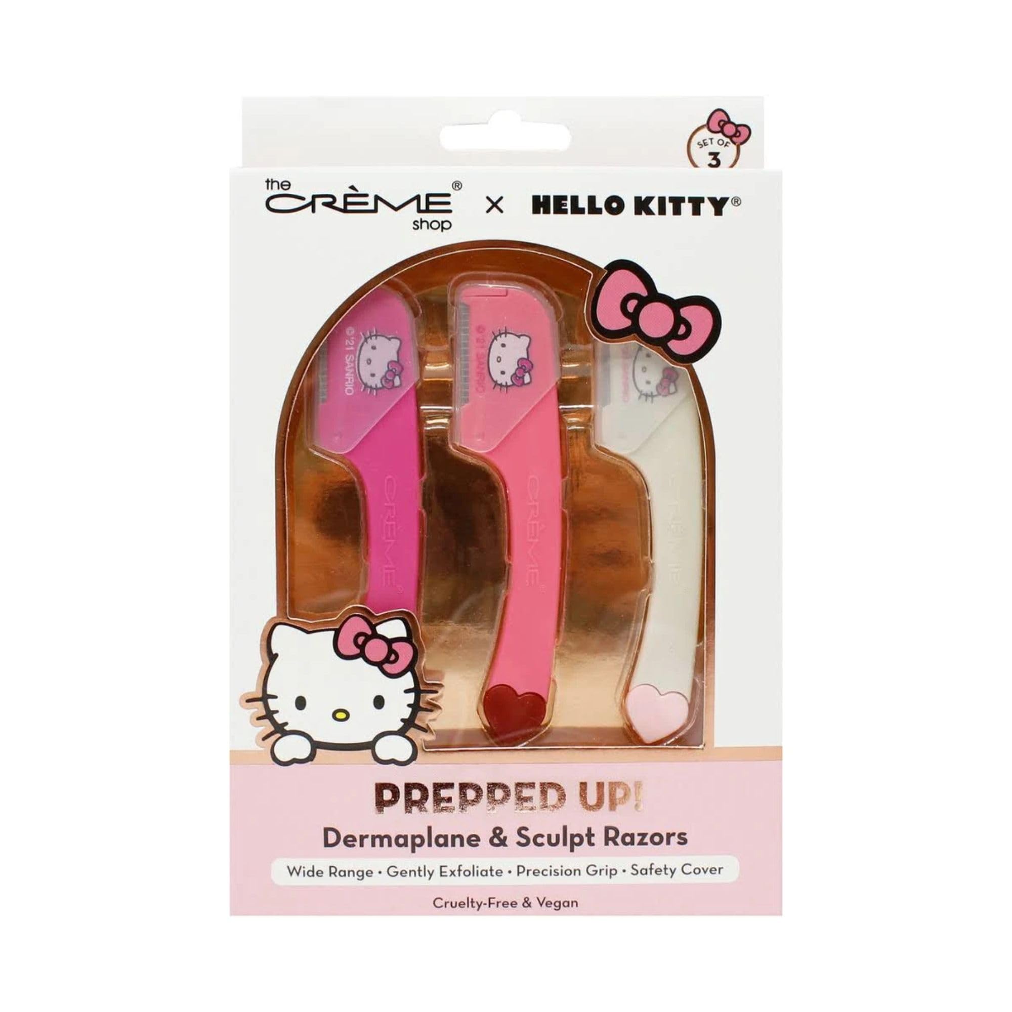 The Crème Shop x Hello Kitty Prepped Up! Dermaplane Razors - One Blade for Gentle Exfoliation, Dermaplaning, Facial Hair Removal and Eyebrow Shaping (Pink) (Pack of 3) Pink 3 Count (Pack of 1)