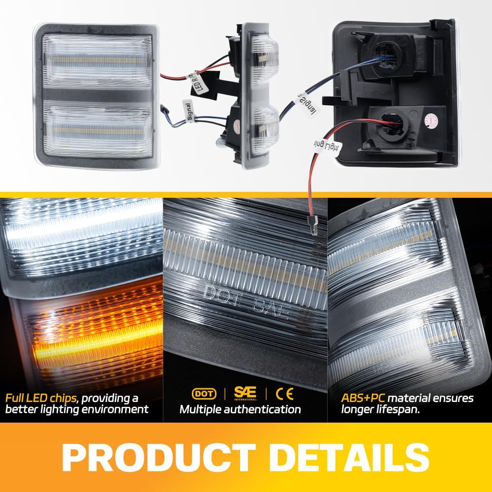 Led Side Mirror Marker Lamp For Ford F250 F350 F450 F550 Super Duty 2008 2009 2010 2011 2012 2013 2014 2015 2016 Switchback White Led Running Parking Light Amber Led Turn Signal Light Clear Lens