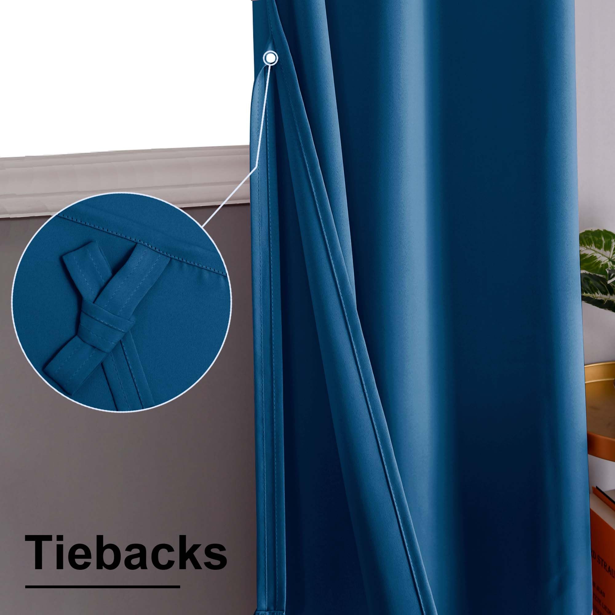 XWZO Blackout Curtains Shades Window Curtain Panels with Tiebacks- Noise Reduction and Thermal Insulated Eyelet Curtains for Bedroom,Living Room,Office,Study Room Blue W52xL63 - Image 3