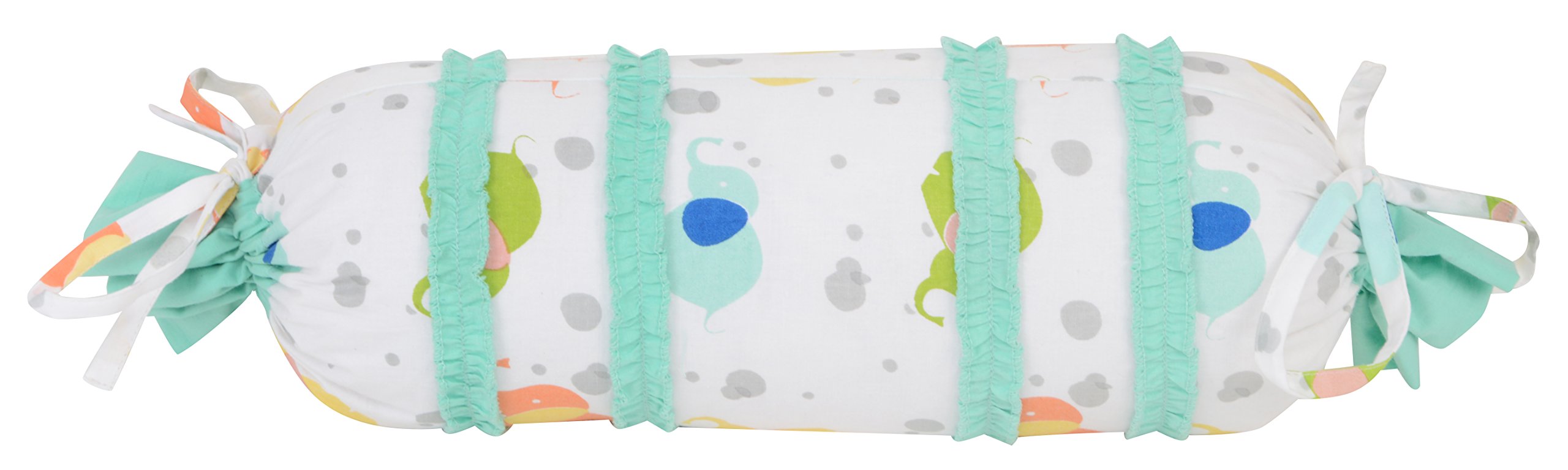 ACCENTHOME Baby Boy's and Baby Girl's Cotton Multi Print Bolsters (White, 35X12Cm Dia) - Set of 2 3