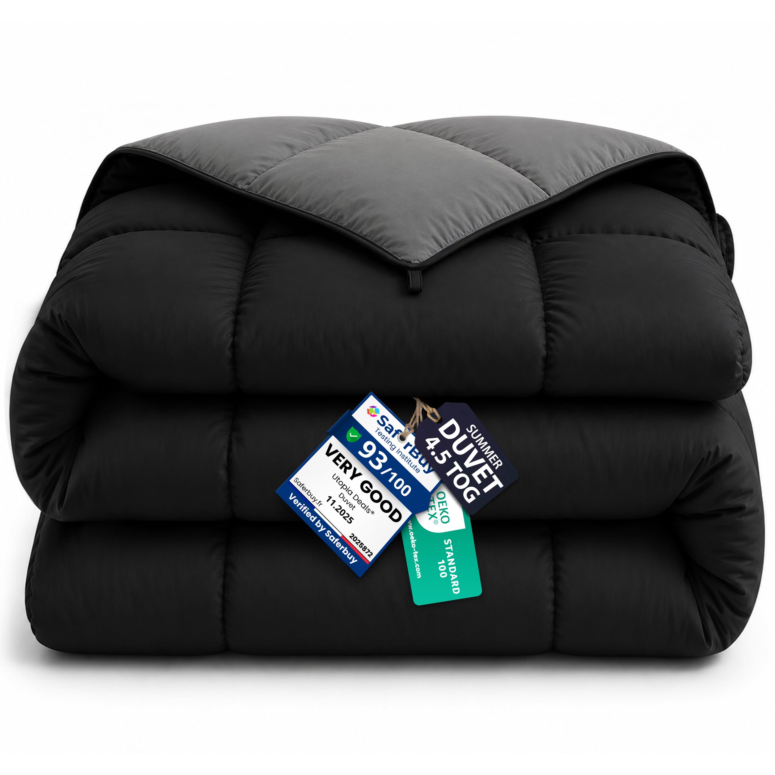 Utopia Bedding Black/Grey Duvet 230 X 260 Cm, Microfibre Reversible Duvet, Quilt With Hollowfibre Filling (Grey/)
