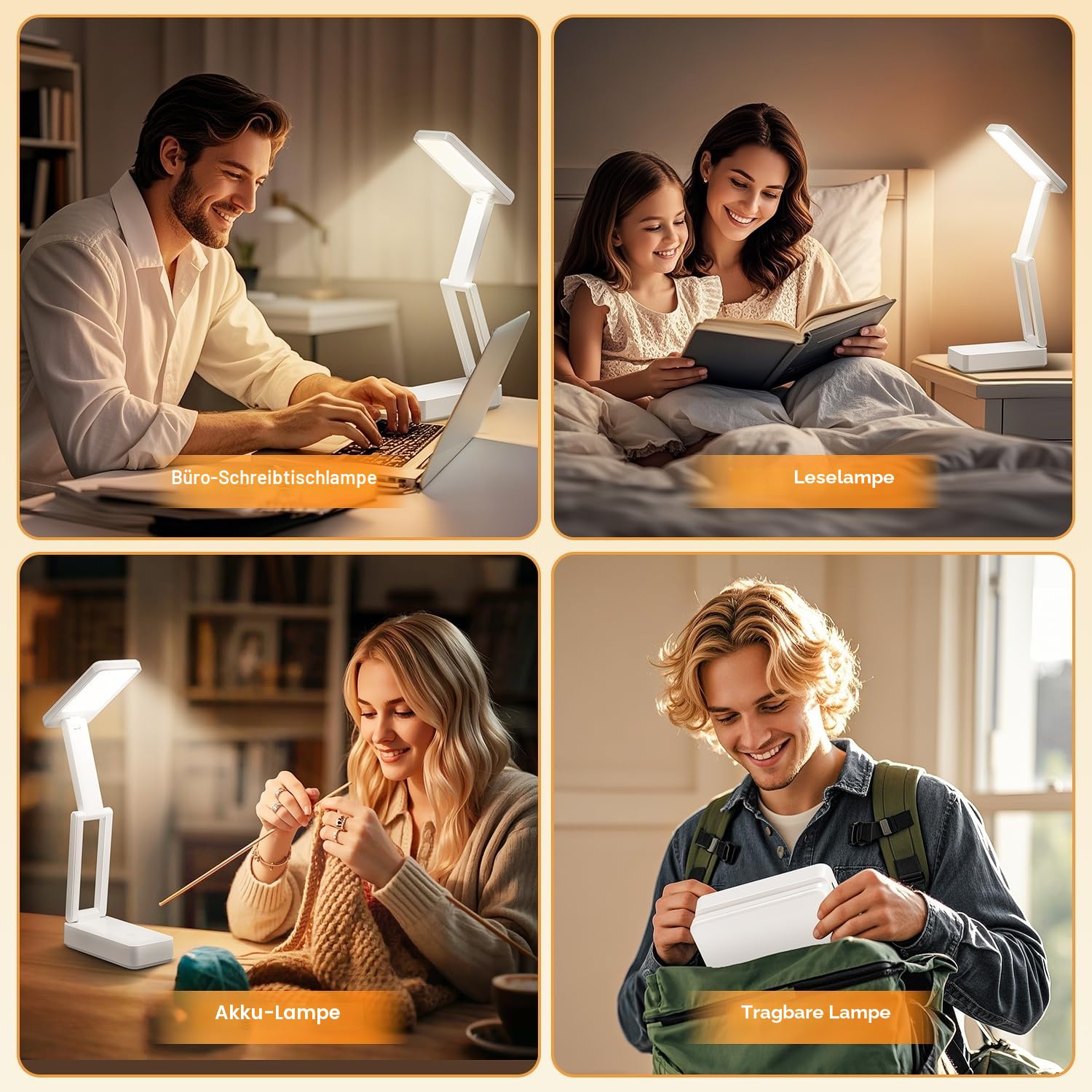 6000mAh Akku Tischlampe Kabellos, 3 Farben+Dimmbar Schreibtischlampe Kinder, Faltbar+Tragbar Led Tischlampe Akku Lampe, Nachttischlampe Touch Lampe mit Timer, Leselampe Kinder, Campinglampe Aufladbar