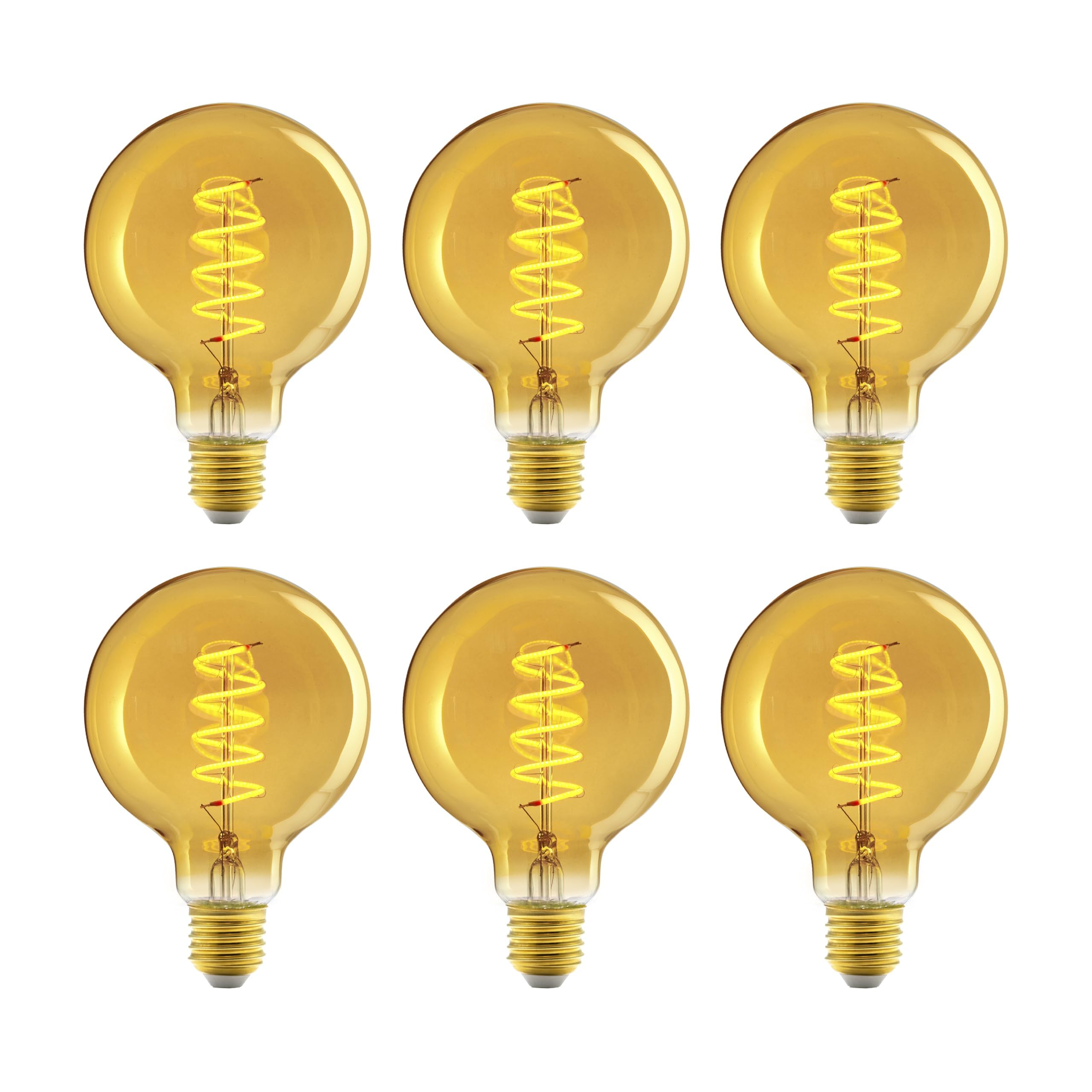 Amazon Basics Vintage-LED-Birne, E27, antiker Stil, Retro-Bernsteinglas, G93, 4 W (entspricht 25 W), 1800 K, ultrawarmes Licht zur Dekoration, 6 Stück