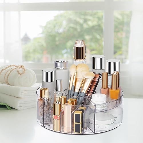 Miniatura 7 de Organizador de maquillaje giratorio de 360, plato giratorio transparente de 10 pulgadas, organizador Lazy Susan para tocador, encimera de baño,