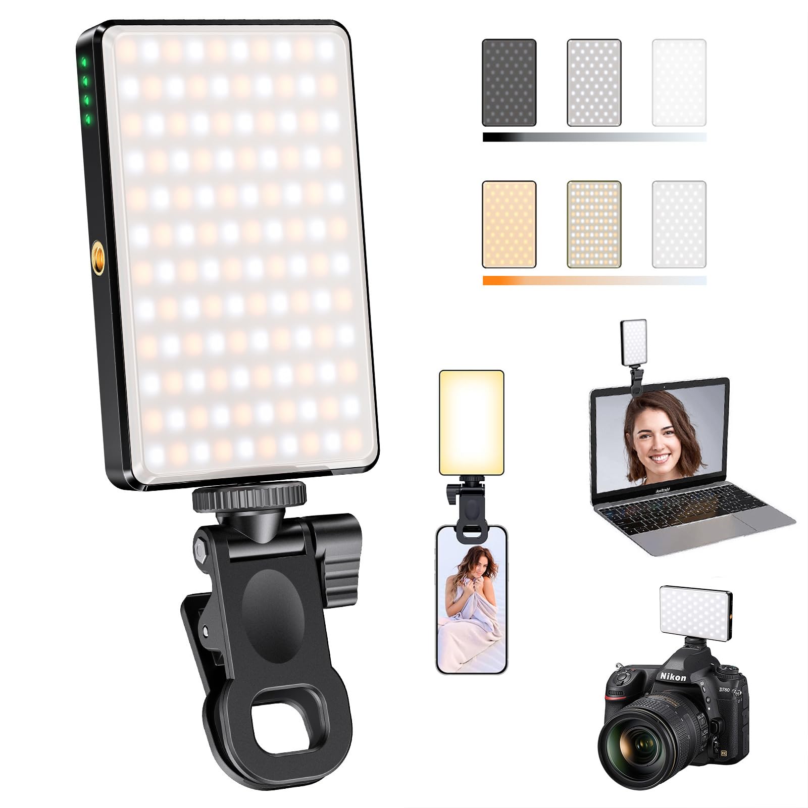 Lampe à selfie LED pour téléphone, 120 LED, 3 modes d'éclairage et réglage de la luminosité, clip vidéo pour téléphone, appareil photo, ordinateur portable, iPad pour maquillage TikTok Selfie