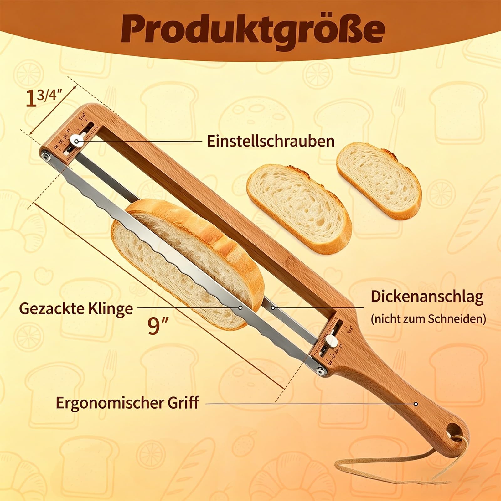 Cuchillo de pan ajustable, cortador manual con guía de grosor para pan casero, masa madre, bagels y baguettes – ideal para corte de precisión