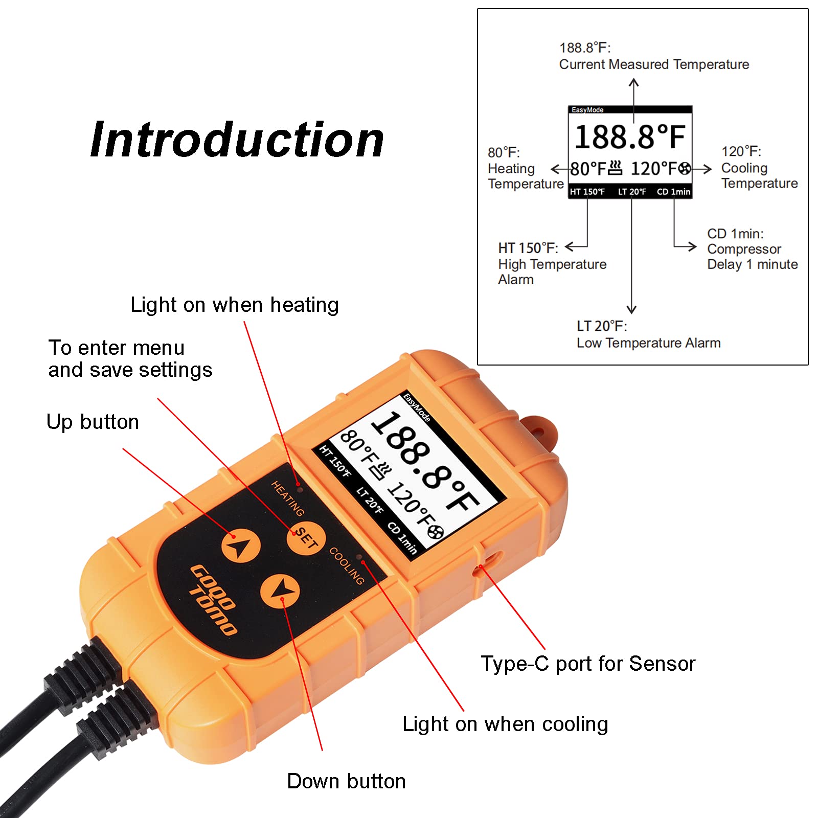 GOQOTOMO Smart Temperaturregler Thermostat Heizung und Kühlmodus für Homebrew Fermenter Gewächshaus Terrarium 100-240 V AC NTC Sensor Verbesserte Version