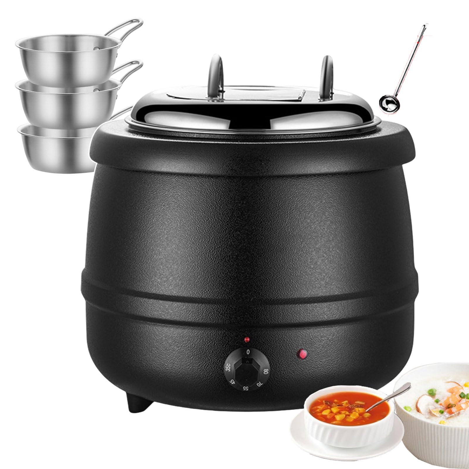 AYCDL Commercial Food Warmers Soup Kettle with 400W Multi-Level Adjustment for Restaurant, Party, Event, Catering, Buffet,Black,White,Black