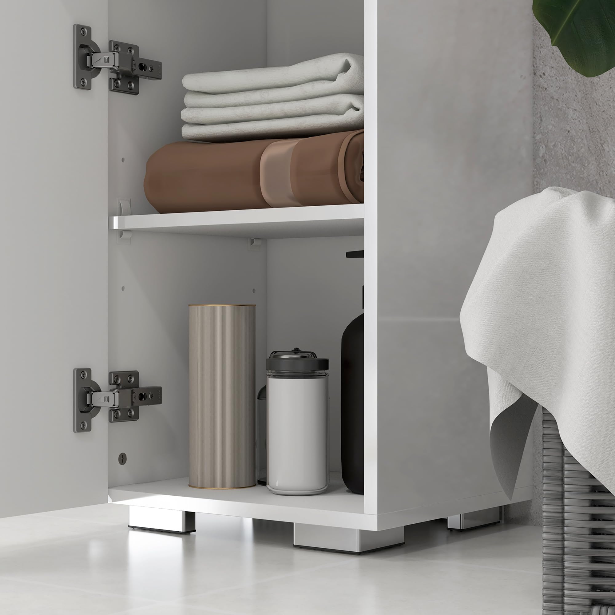 kleankin Colonna Bagno Salvaspzio in MDF, 37x32.5x170 cm Bianco Lucido | Mobile da Bagno, Ripiano Aperto, Cassetto, Armadietto Chiuso