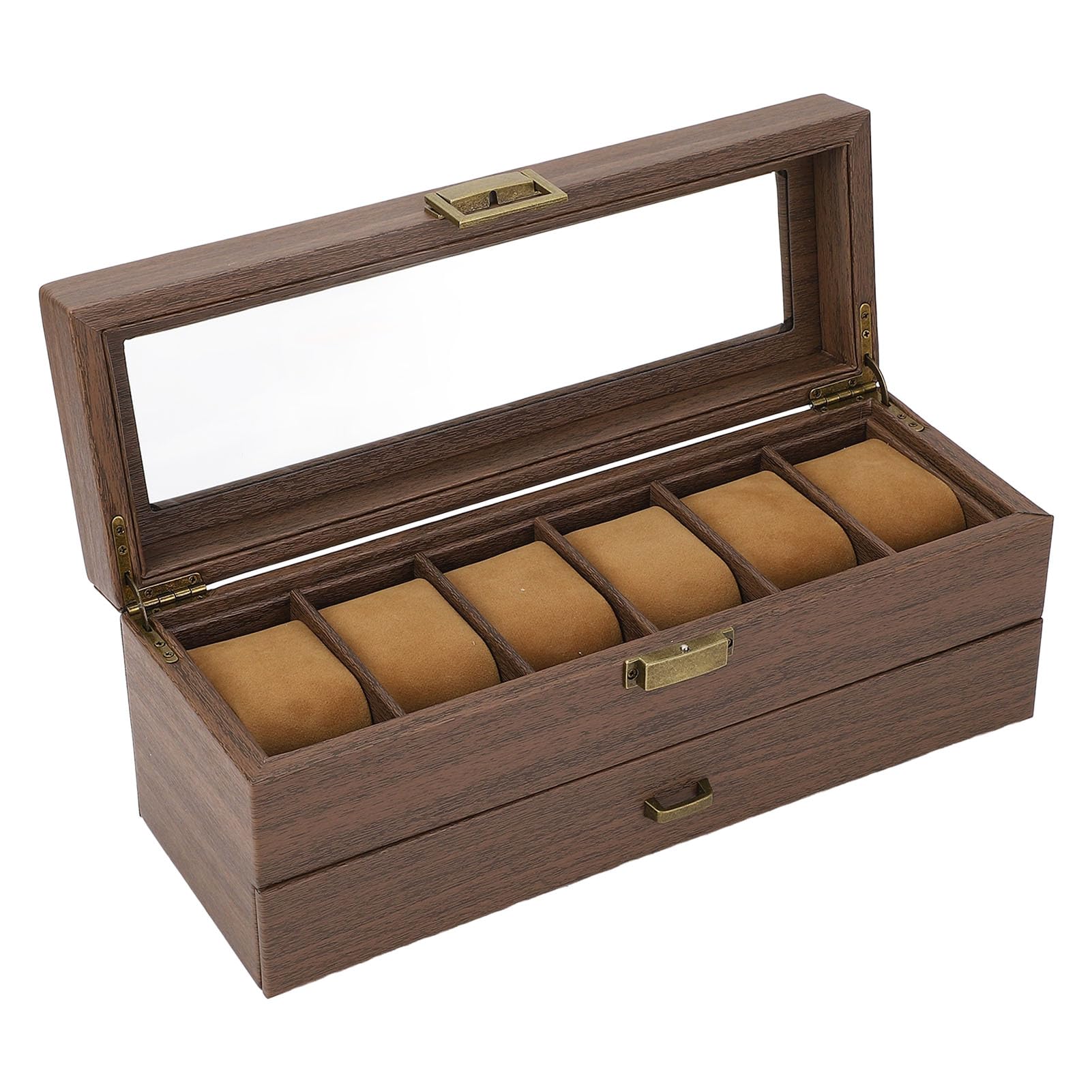 Haofy Organizer Porta Orologio a Doppio Strato a 6 Slot con Copertura in Vetro Temperato Trasparente per gli Amanti dei Gioielli