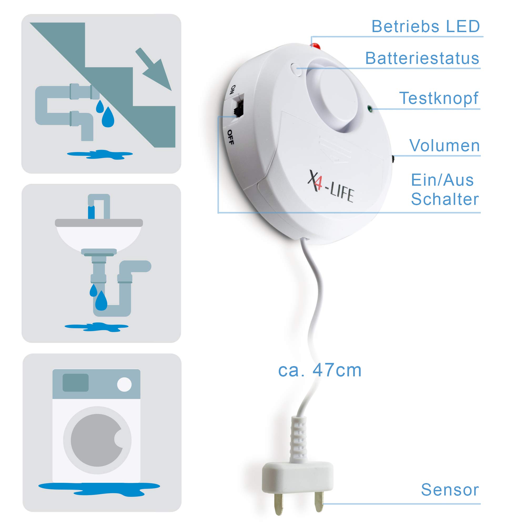 X4-LIFE Security Alarm Lot de 2 détecteurs d'eau