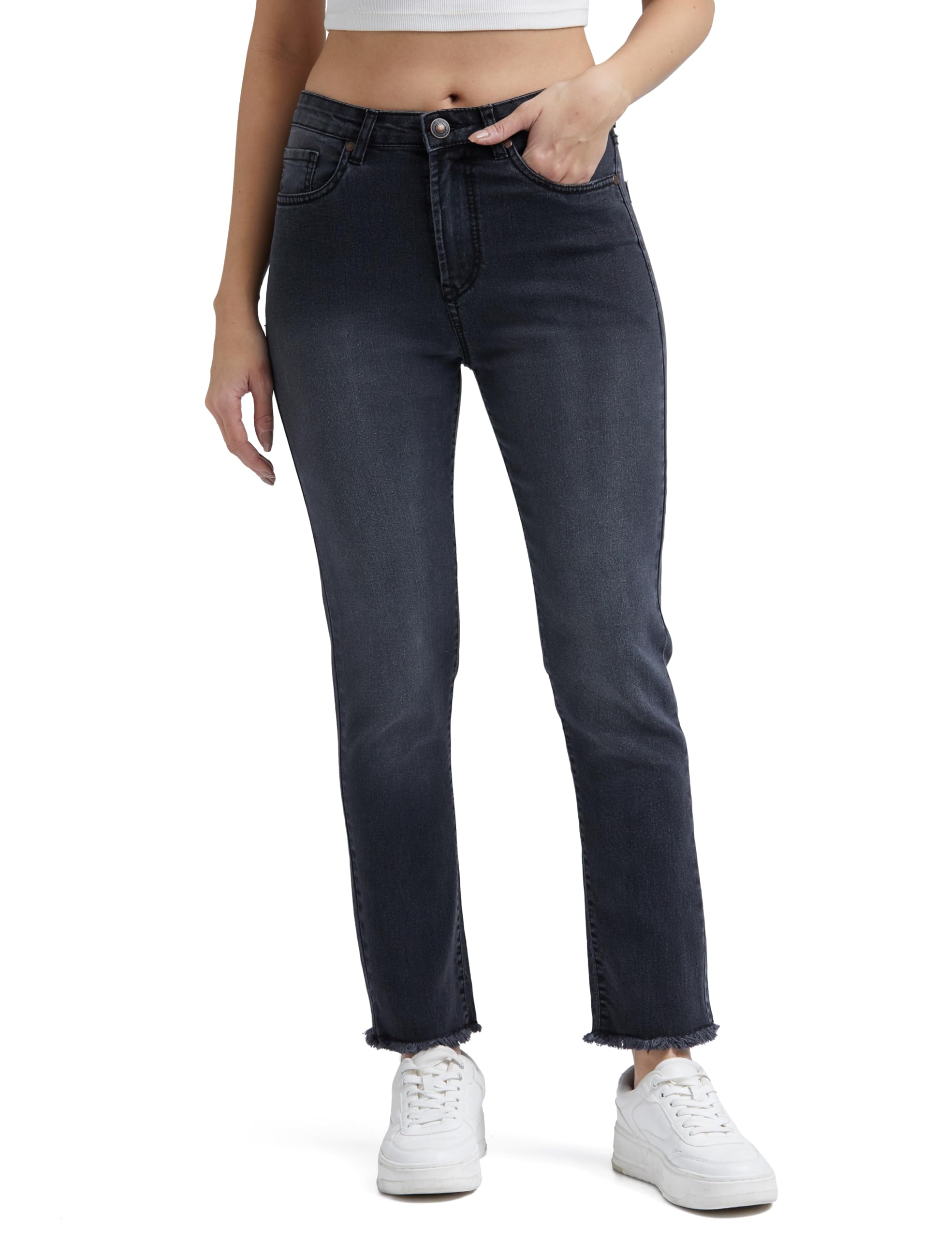 inkd Women's Slim Fit Jeans - Mid-Rise| Stretchable | Enzyme Wash | Classic 5 Pocket Styling | Jeans for Women-picture-33