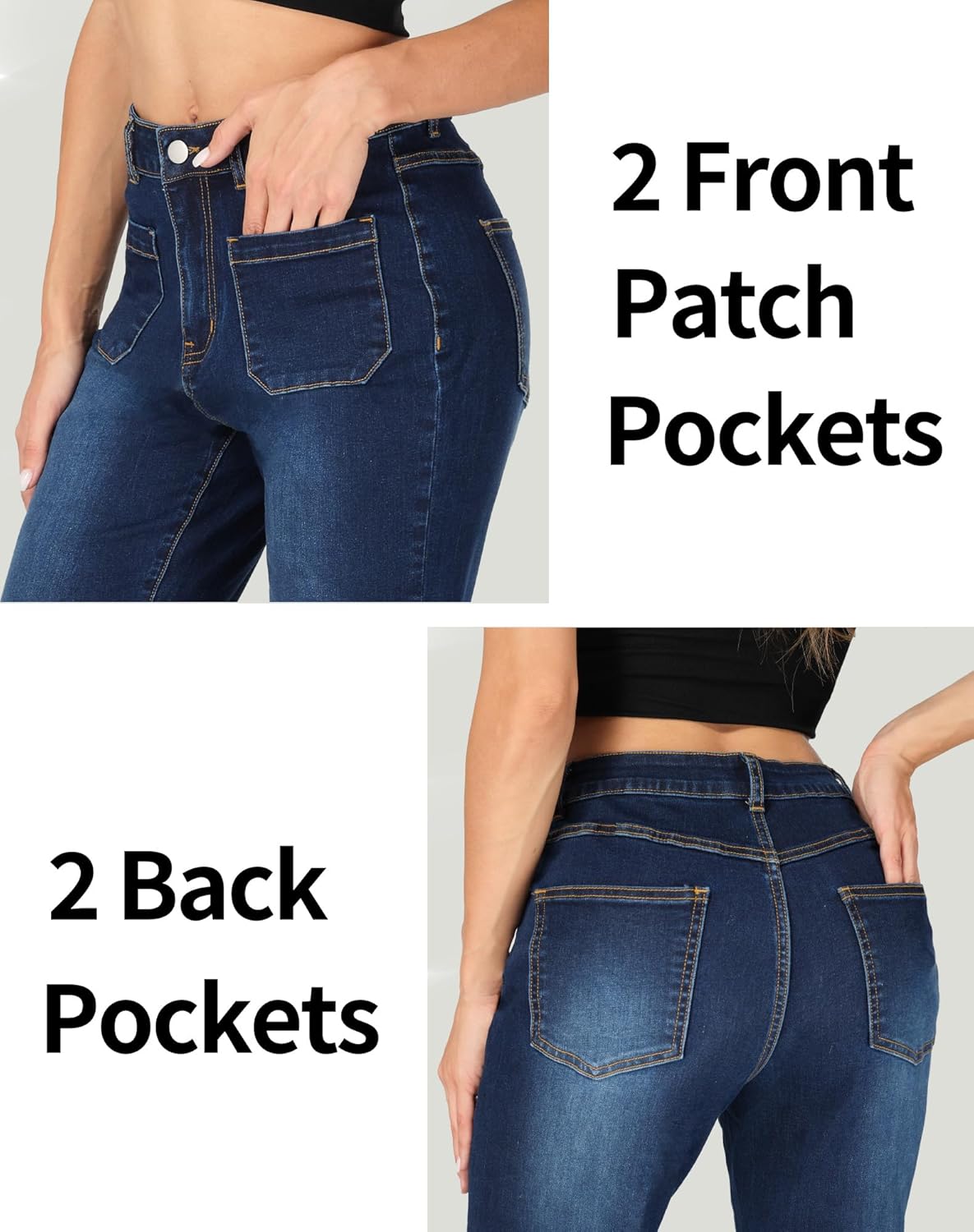 Women’s Wide Leg Petite Jeans High Waisted Stretchy Cropped Flare Jeans with Patch Pockets - Image 3