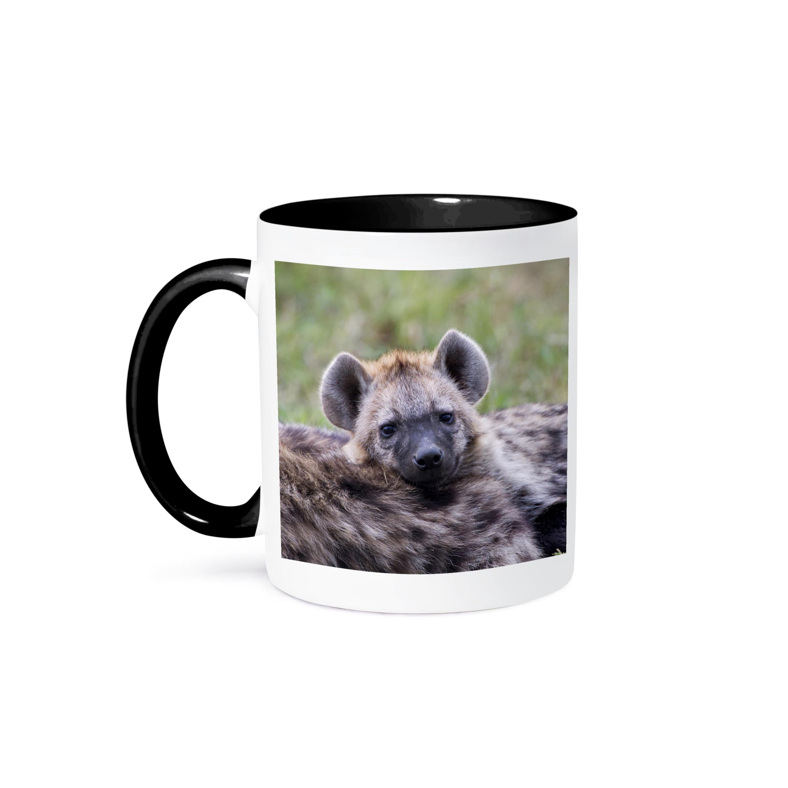 GIVEMEFIVER Spotted Hyena Wildlife, Maasai Mara, Kenya - Af21 Aje0761 - Adam Jones - Two Tone Black Mug, Ceramic, Black, 10.16 x 7.62 x 9.52 cm 5008