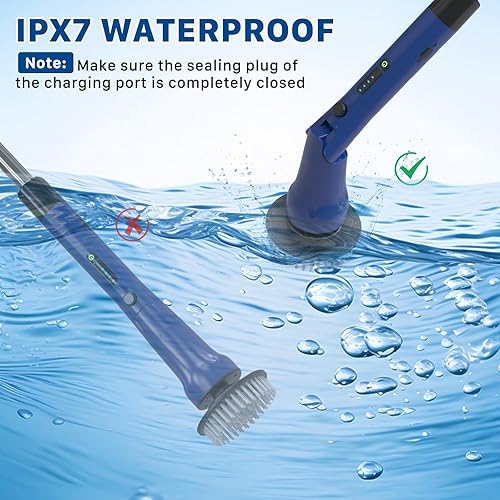 Miniatura 5 de Hillyfe Depurador eléctrico giratorio, limpiador giratorio inalámbrico con 7 cabezales de cepillo reemplazables, IPX7 impermeable, 300400 RPM, 90